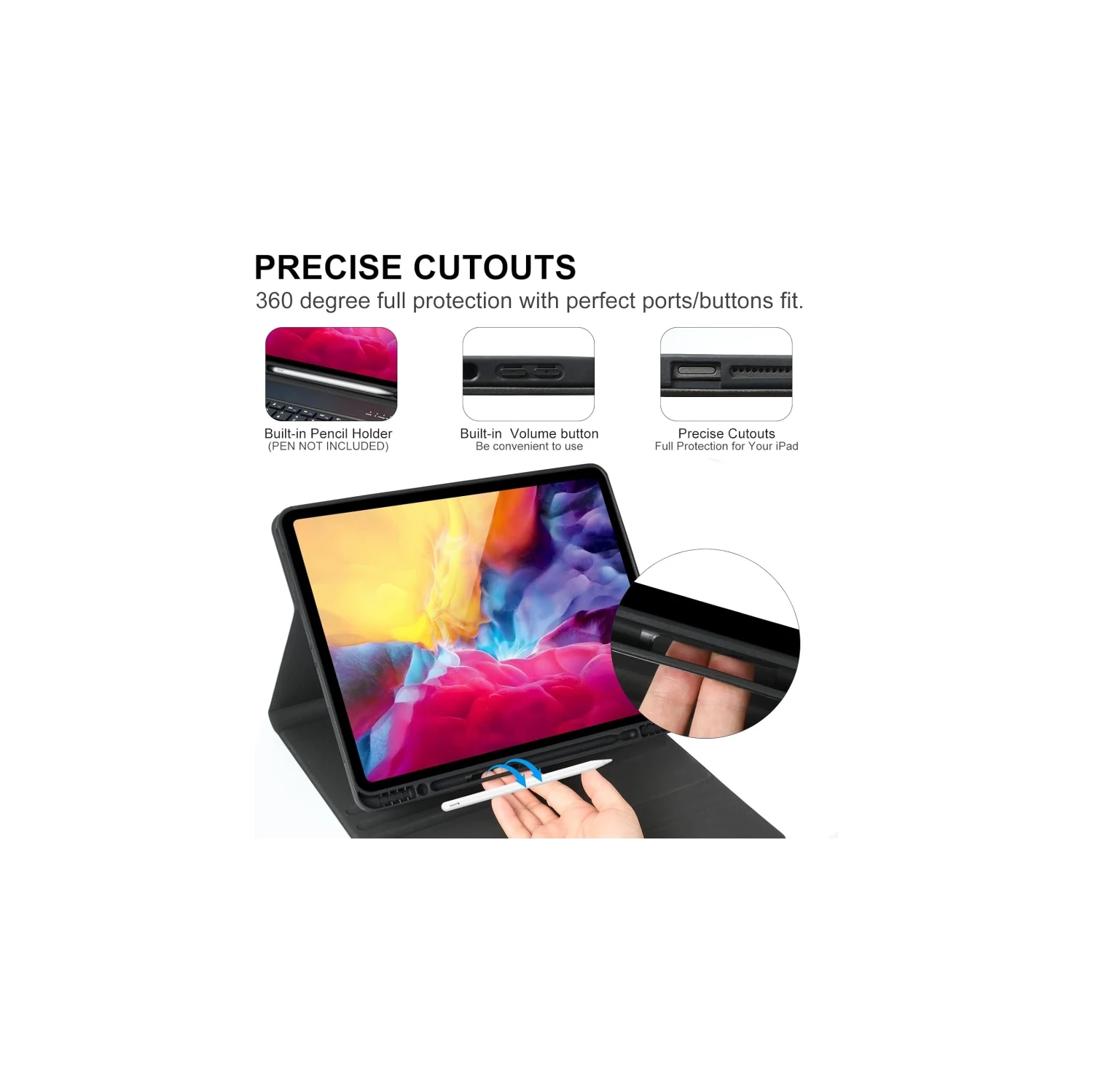 Keyboard Case for iPad Air 13 Inch 2024 & iPad Pro 12.9 Inch 2022 - Wireless Detachable Smart Magic Keyboard with Pencil Holder, Compatible with iPad