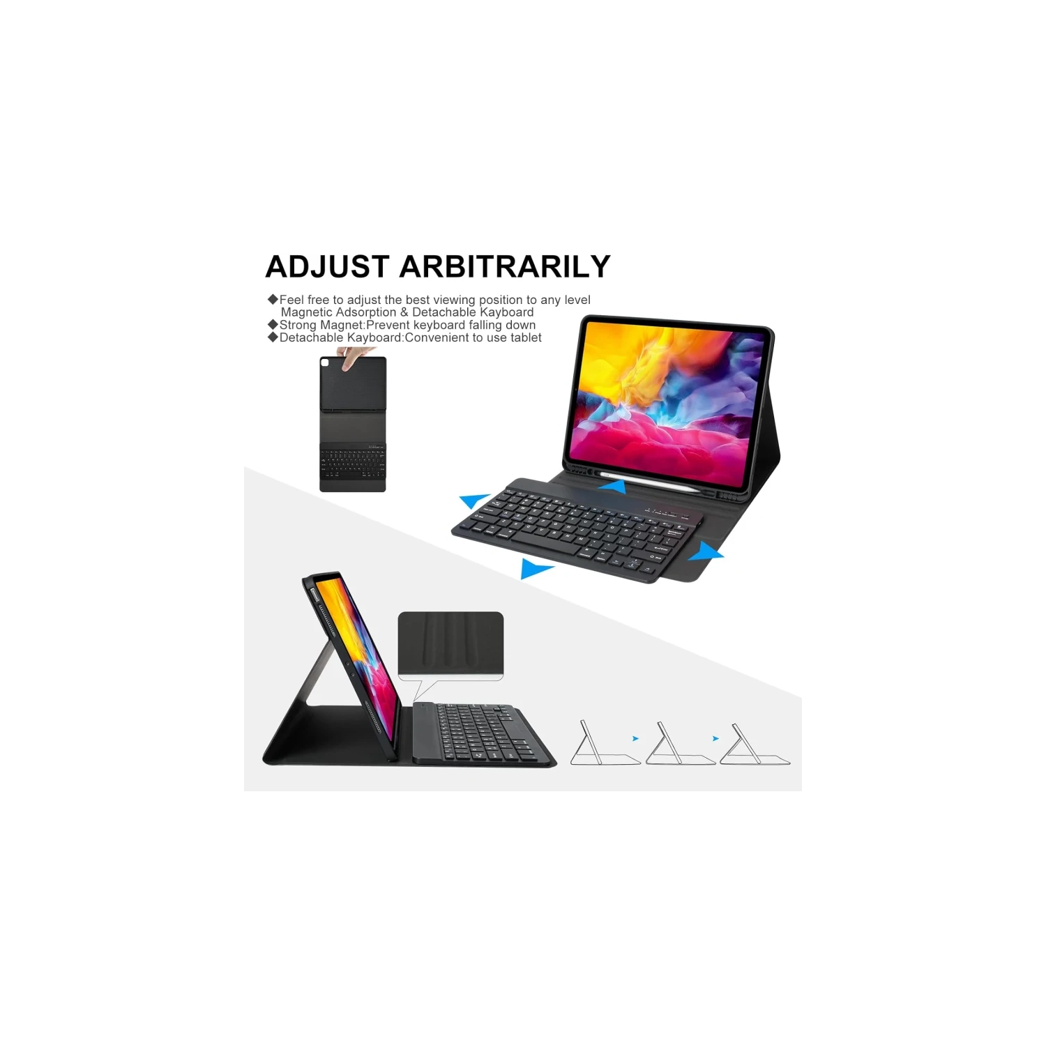 Keyboard Case for iPad Air 13 Inch 2024 & iPad Pro 12.9 Inch 2022 - Wireless Detachable Smart Magic Keyboard with Pencil Holder, Compatible with iPad