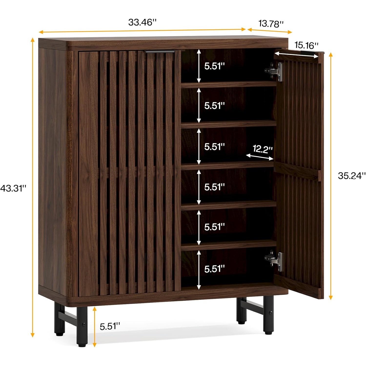 Tribesigns 6-Tier Shoe Cabinet with Louvered Doors, Large Wooden Shoe Storage Cabinet with Adjustable Shelves