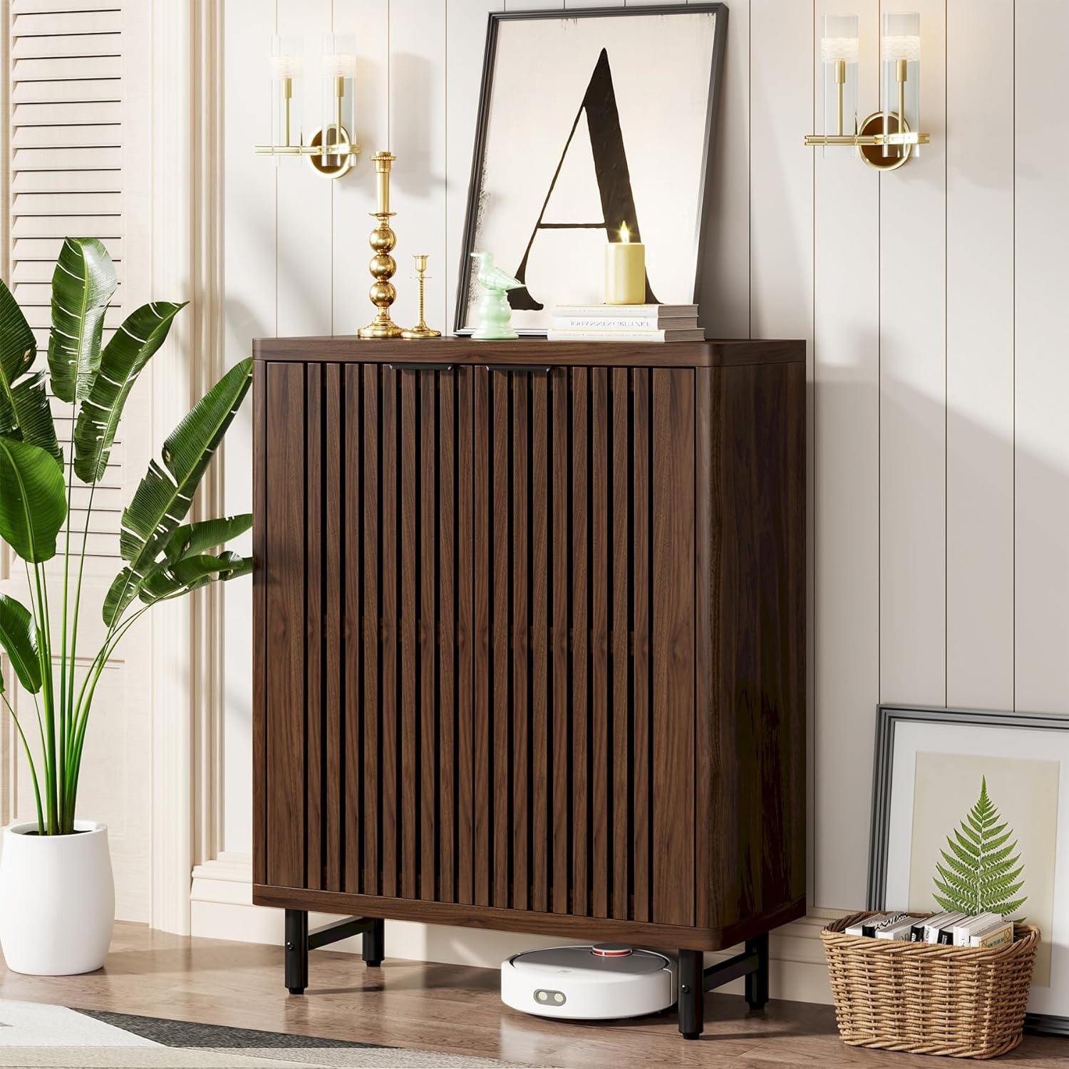 Tribesigns 6-Tier Shoe Cabinet with Louvered Doors, Large Wooden Shoe Storage Cabinet with Adjustable Shelves