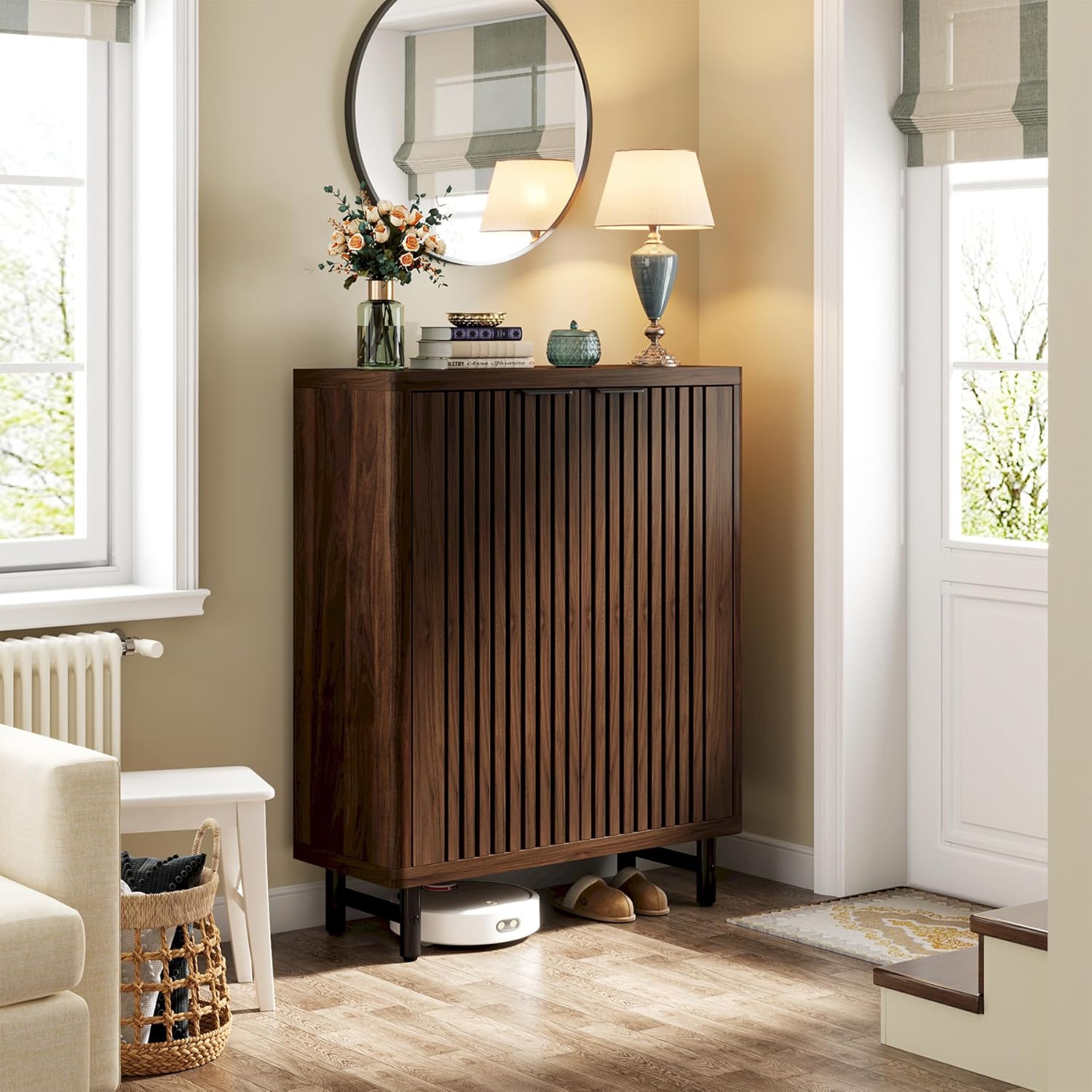 Tribesigns 6-Tier Shoe Cabinet with Louvered Doors, Large Wooden Shoe Storage Cabinet with Adjustable Shelves