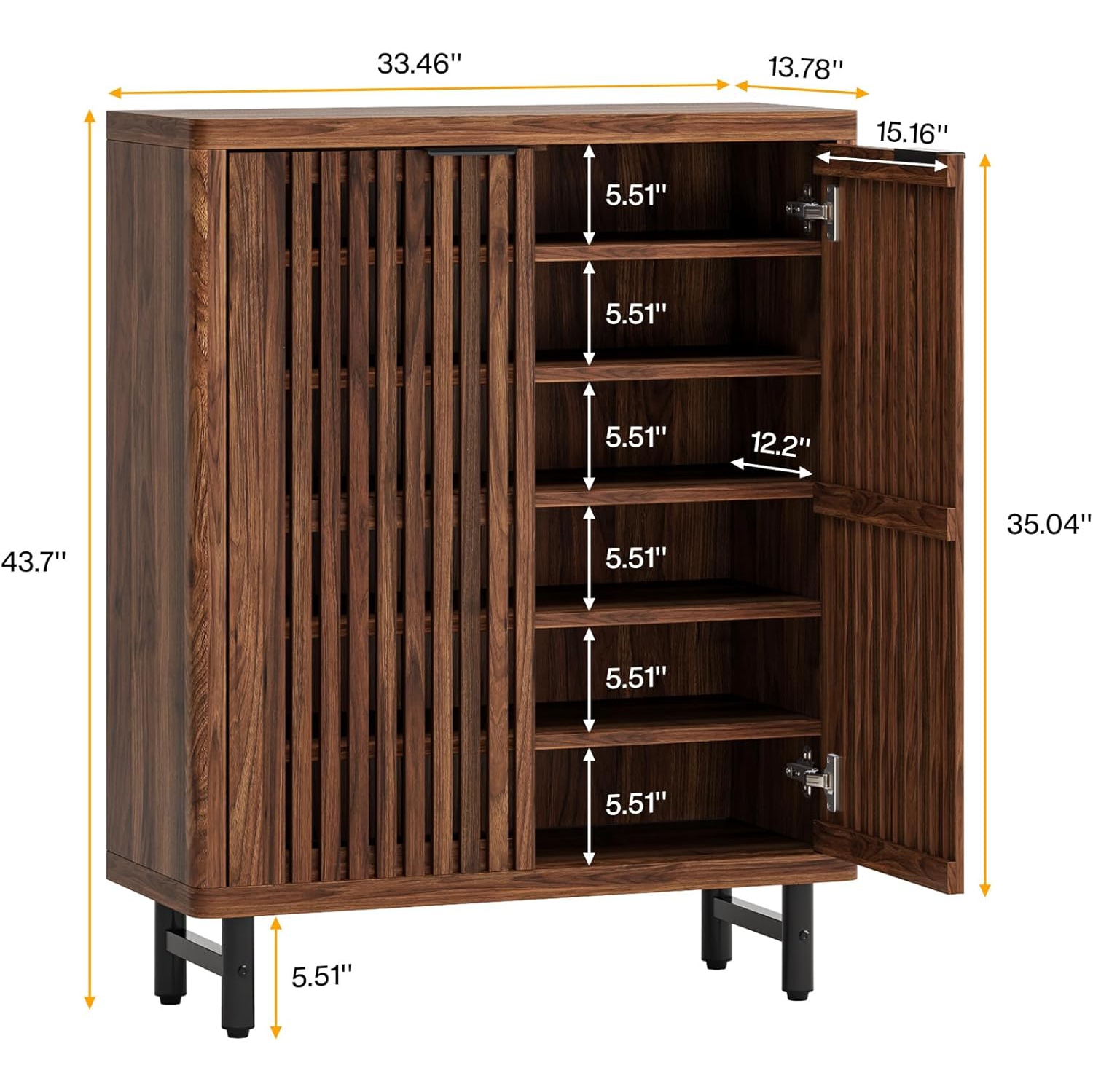 Tribesigns 6-Tier Shoe Cabinet with Louvered Doors, Large Wooden Shoe Storage Cabinet with Adjustable Shelves