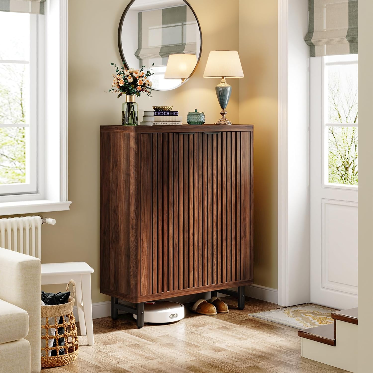 Tribesigns 6-Tier Shoe Cabinet with Louvered Doors, Large Wooden Shoe Storage Cabinet with Adjustable Shelves