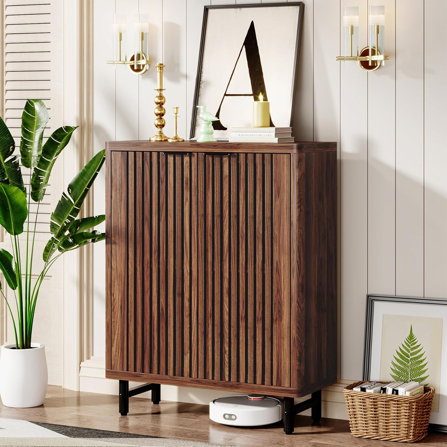 Tribesigns 6-Tier Shoe Cabinet with Louvered Doors, Large Wooden Shoe Storage Cabinet with Adjustable Shelves