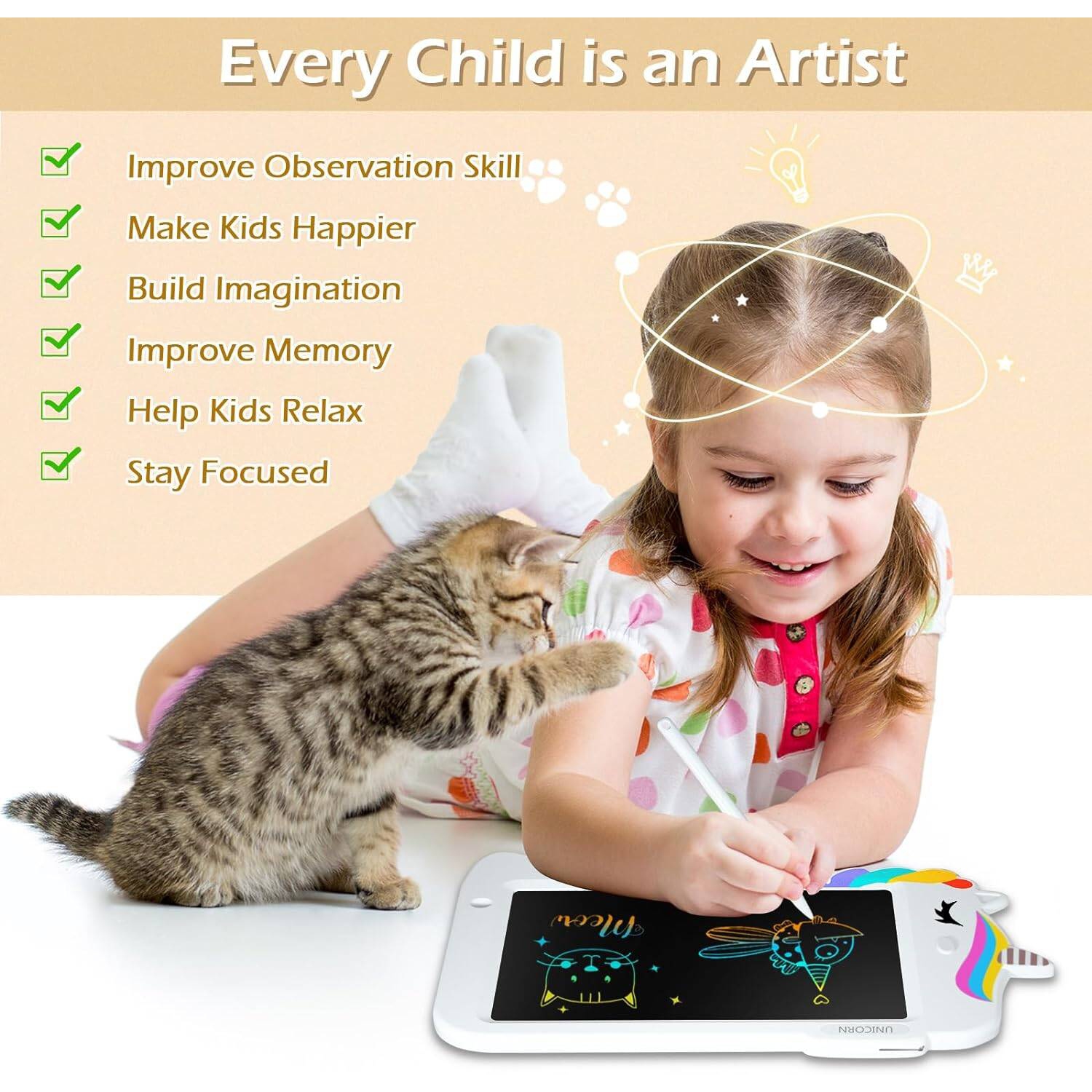 Tablette à dessin ACL, tablette à dessin pour enfants jouet à dessin jouet éducatif jouets d'anniversaire pour enfants de 2 -8 ans, blanc