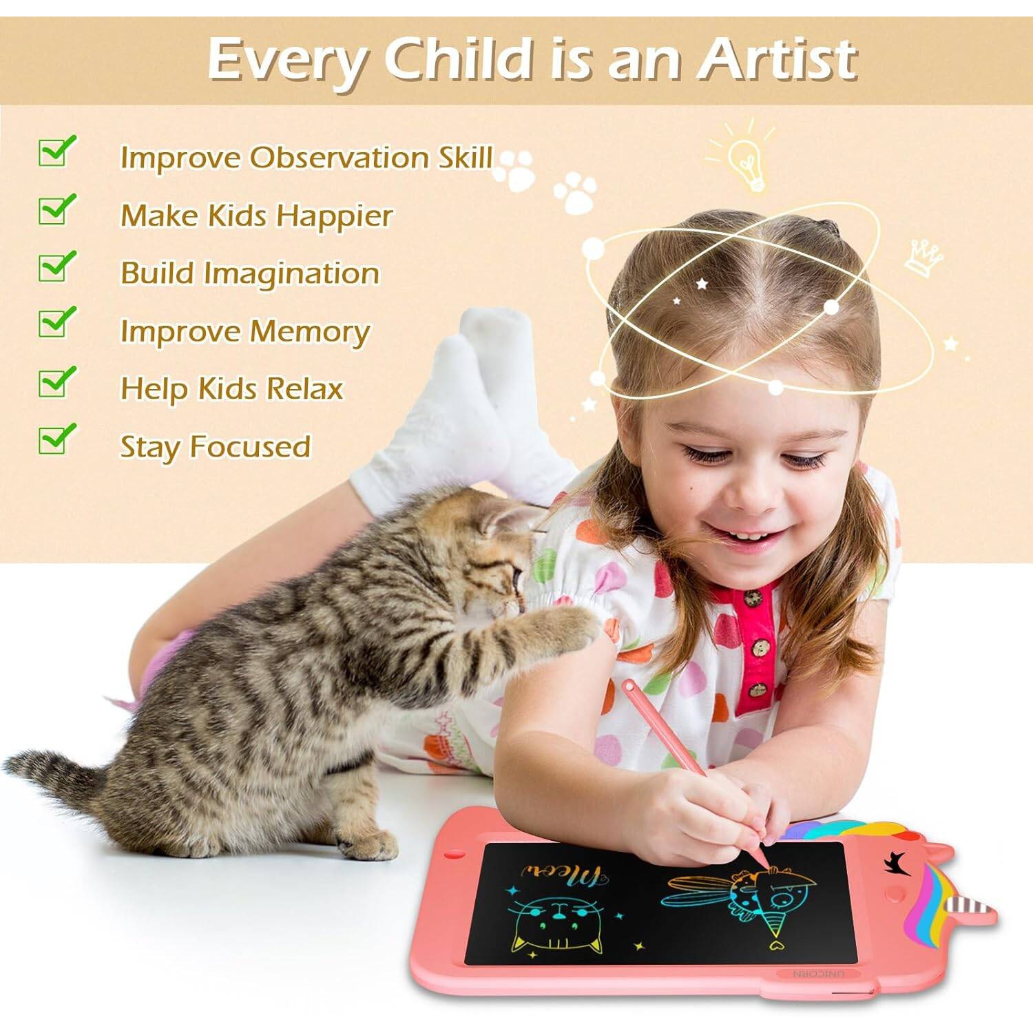 Tablette à dessin ACL, tablette à dessin pour enfants jouet à dessin jouet éducatif jouets d'anniversaire pour enfants de 2 -8 ans, rose