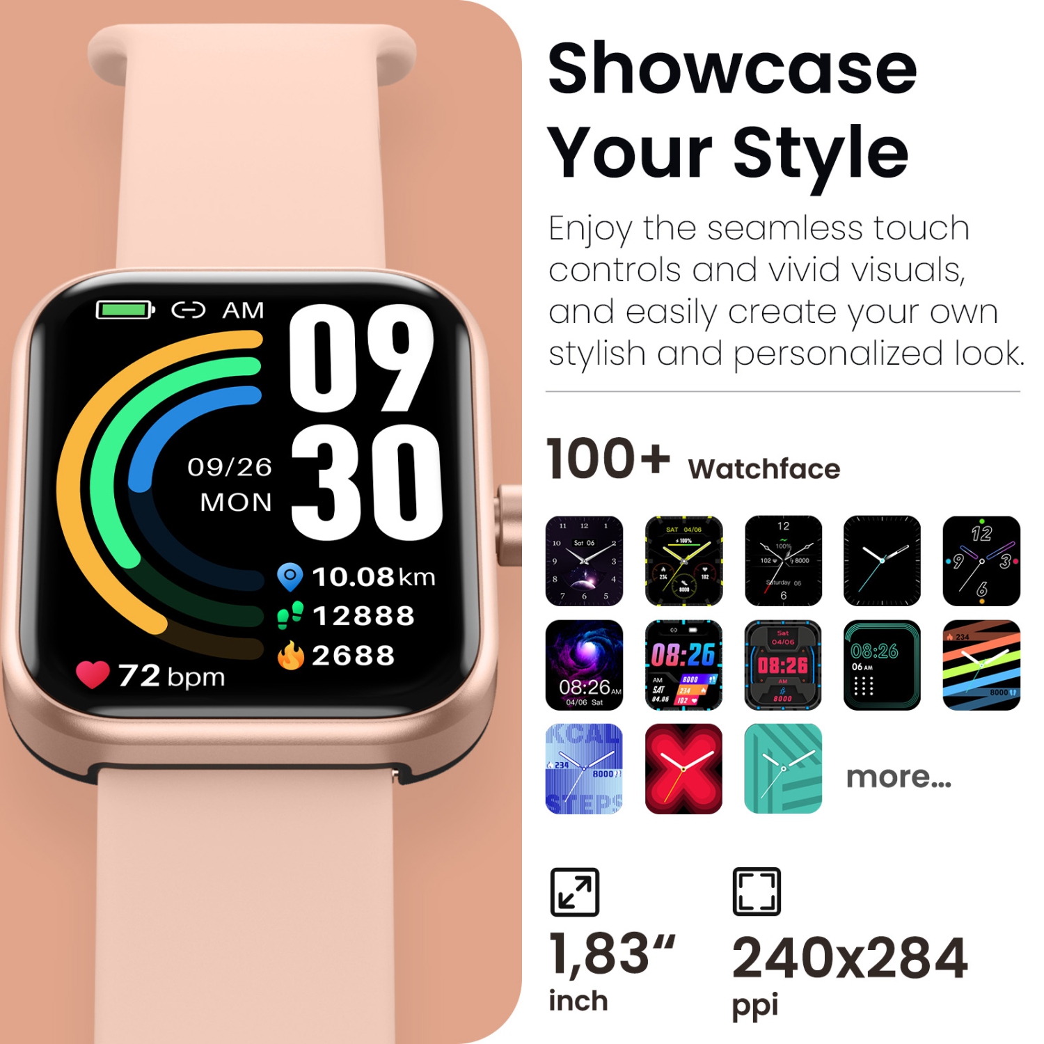 TOZO S3 Smart Watch Answer/Make Call Bluetooth Fitness Tracker Heart Rate Blood Oxygen Sleep Monitor IP68 Waterproof 1.83-inch HD Men Women