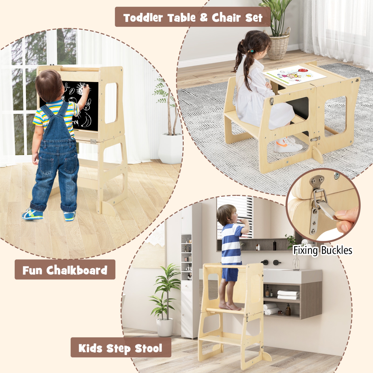 Costway 7-in-1 Toddler Climbing Toy Set with Reversible Ramp Convertible Step Stool