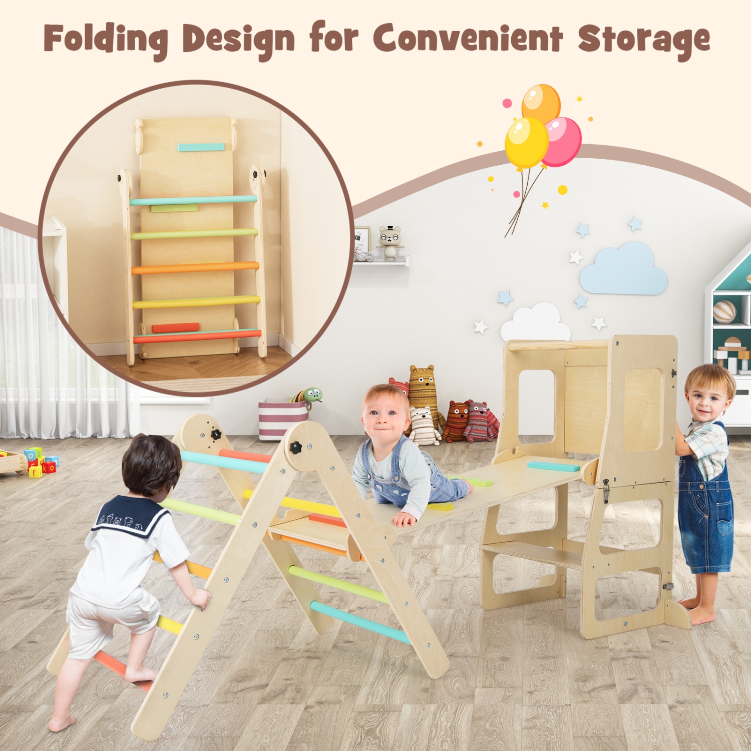 Costway 7-in-1 Toddler Climbing Toy Set with Reversible Ramp Convertible Step Stool