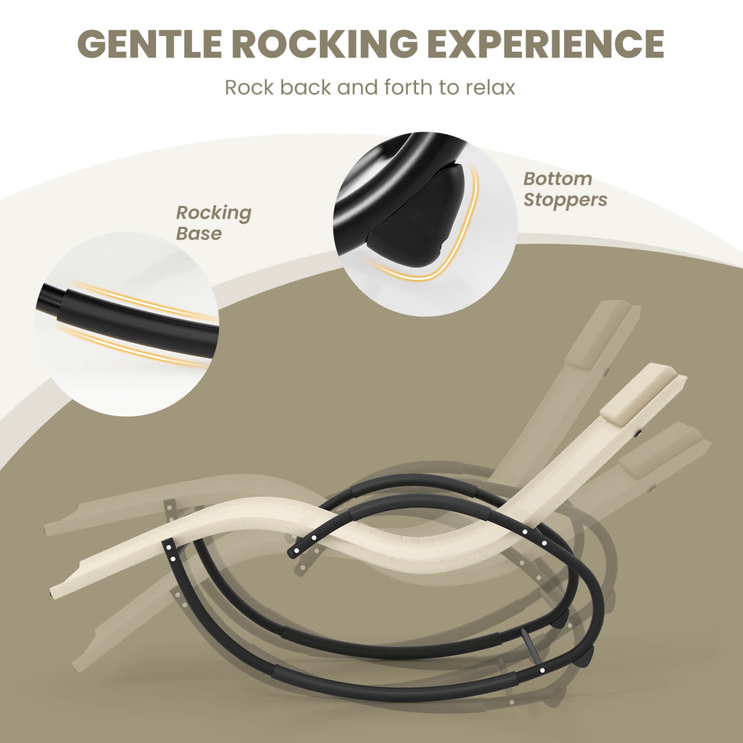 Costway 2 PCS Outdoor Rocking Lounge Chair with Removable Headrest Breathable Backrest & Seat Beige