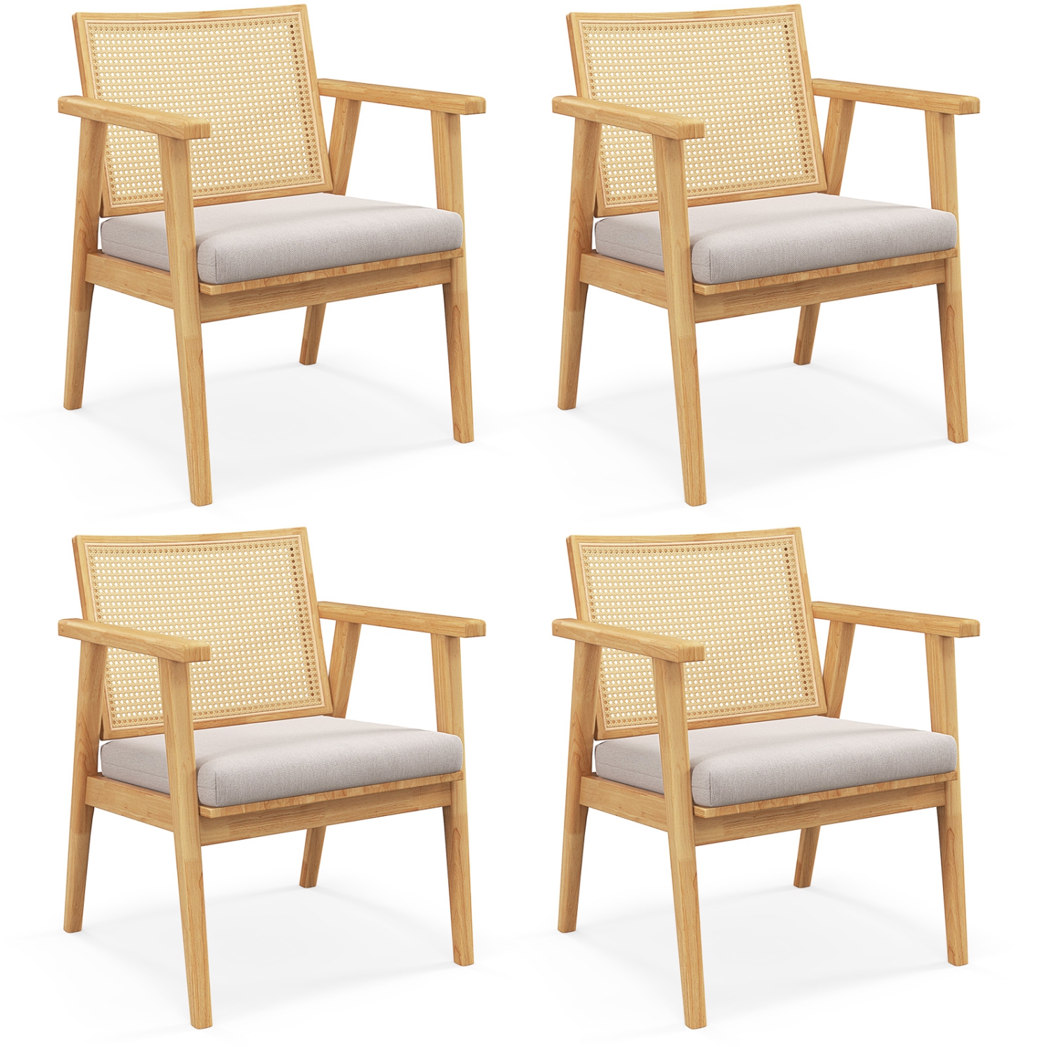 Costway Mid Century Modern Accent Chairs Set of 4 with Breathable Rattan Back Dining Room