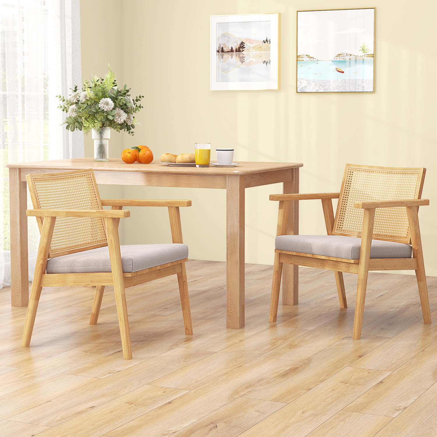 Costway Mid Century Modern Accent Chairs Set of 4 with Breathable Rattan Back Dining Room