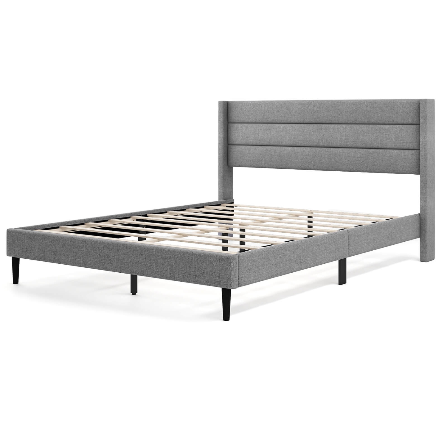 Costway Queen Bed Frame with Wingback Headboard Linen Upholstered Platform Bed Grey