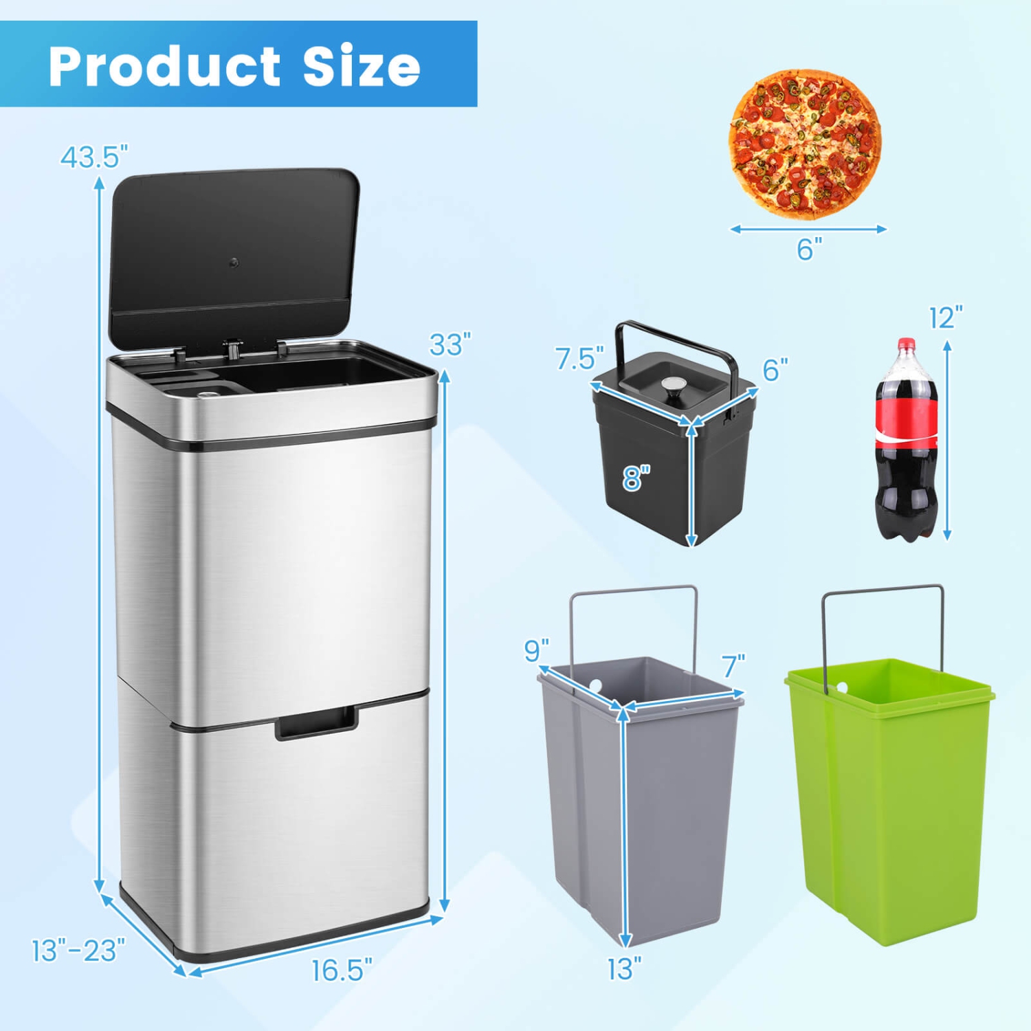 Costway 19 Gal Kitchen Trash Can with Soft Closing Lid & Stay-open Design Inner Buckets