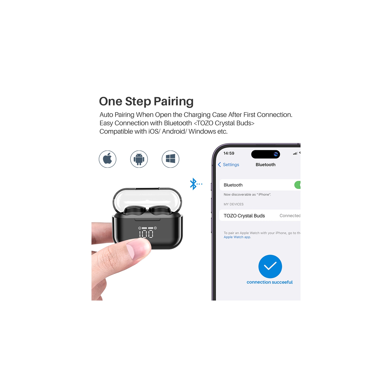 TOZO T18 Bluetooth 5.3 True Wireless Stereo Earbuds IPX8 Waterproof in Ear Headset Call Noise Reduction Headphones with Digital Display and