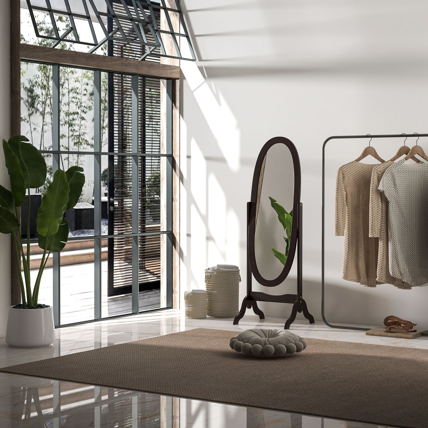 Miroir pleine longueur de HOMCOM, miroir de corps autonome avec cadre ovale, angle réglable pour dressing, chambre, salon, café