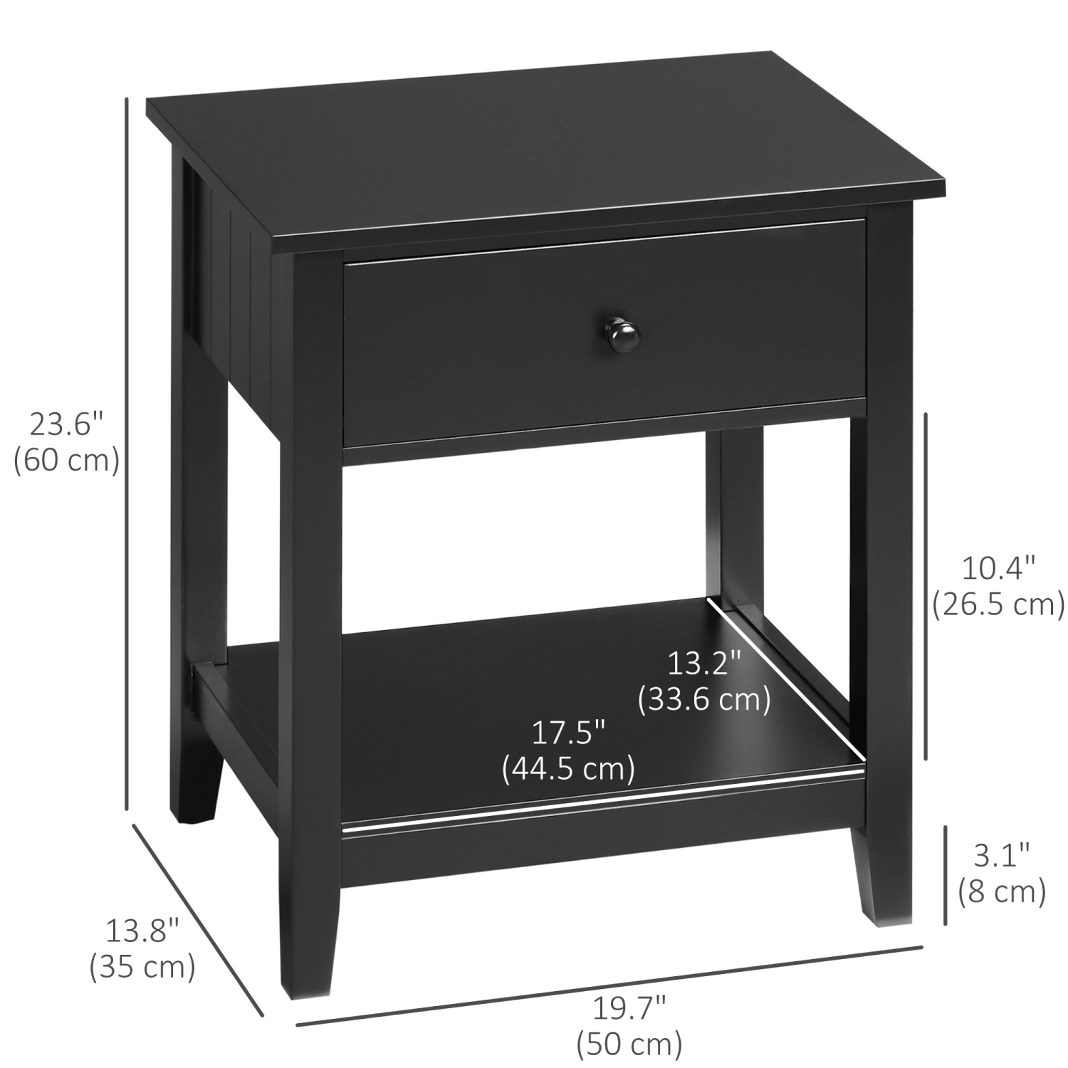 HOMCOM Modern Nightstand, Side Table with Drawer and Storage Shelf, End Table for Living Room, 19.7" x 13.8" x 23.6", Black