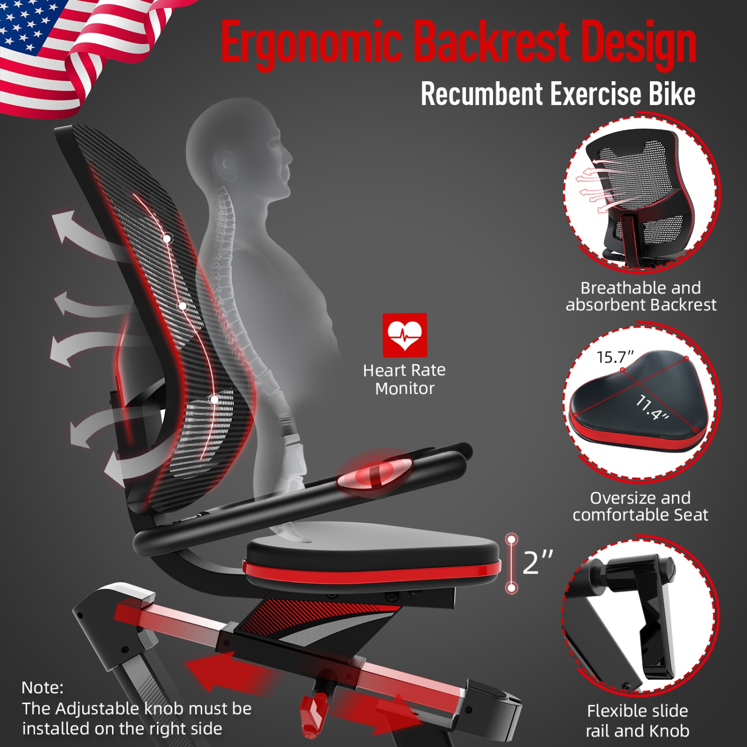 Vélo d'exercice à position allongée magnétique de HARISON pour adultes et aînés, vélo d'exercice à position allongée pour Home 400&nbsp;lb