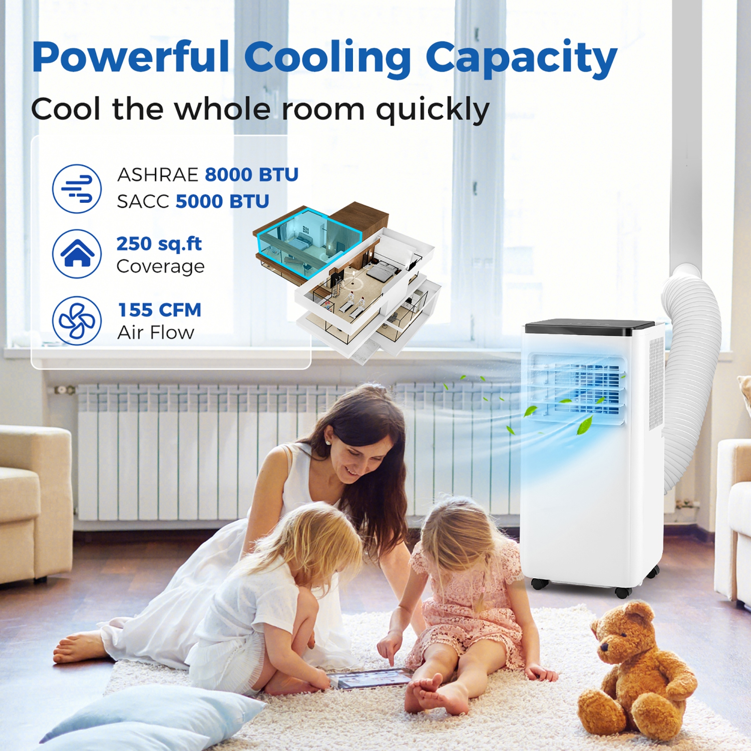 Gymax Portable Air Conditioner 8000 BTU Floor AC Unit Fan & Dehumidifier w/ 24H Timer 2 Fan Speeds