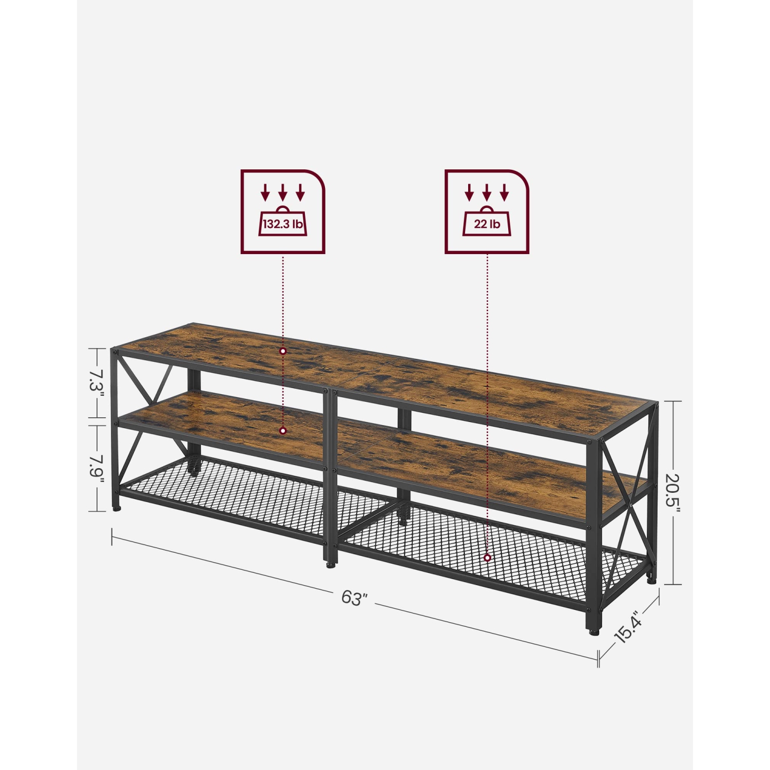 VASAGLE TV Stand for TV up to 70 Inches, TV Bench, Entertainment Center, 3-Tier TV Console, Rustic Brown and Black ULT..