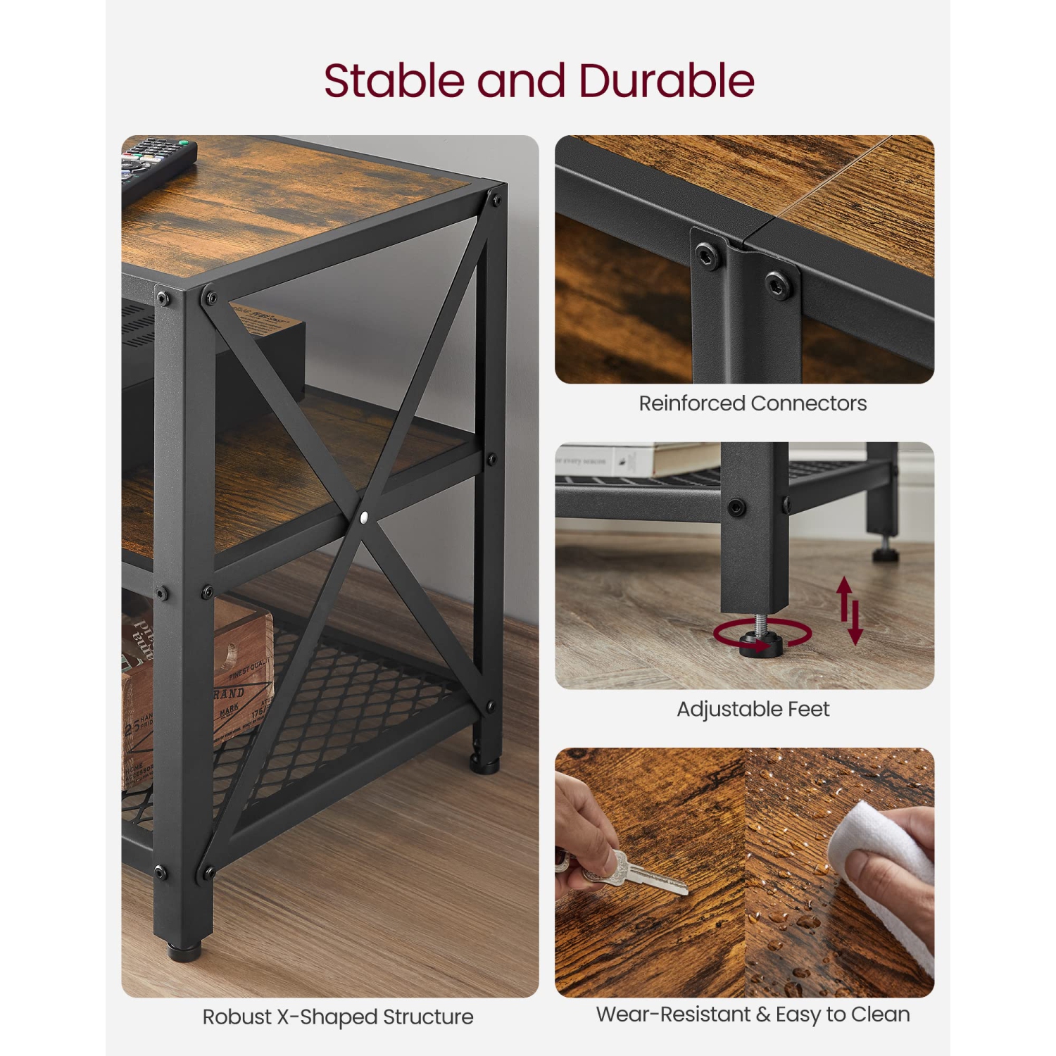 VASAGLE TV Stand for TV up to 70 Inches, TV Bench, Entertainment Center, 3-Tier TV Console, Rustic Brown and Black ULT..