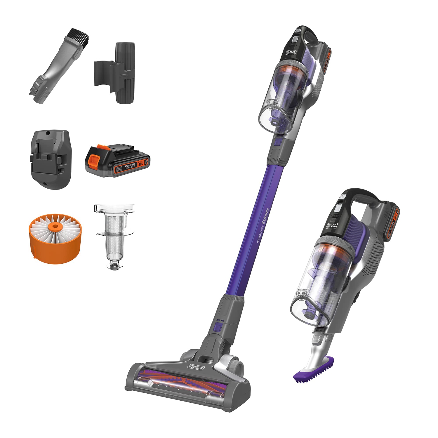 Aspirateur-balai sans fil BLACK+Decker PowerSeries Extreme pour animaux, violet
