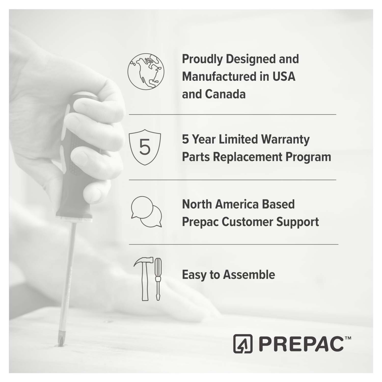 Prepac Dresser for Bedroom, Chest 5 Drawers, 18.5" D x 27.5" W x 43.5" H, Rustic White