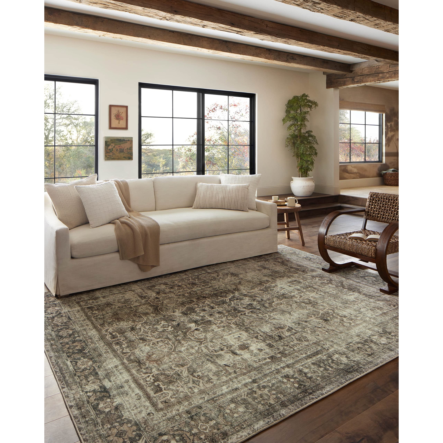 Magnolia Home by Joanna Gaines x Loloi Sinclair SIN-01 Collection Machine Washable Pebble/Taupe 7'-6" x 9'-6" Area Rug