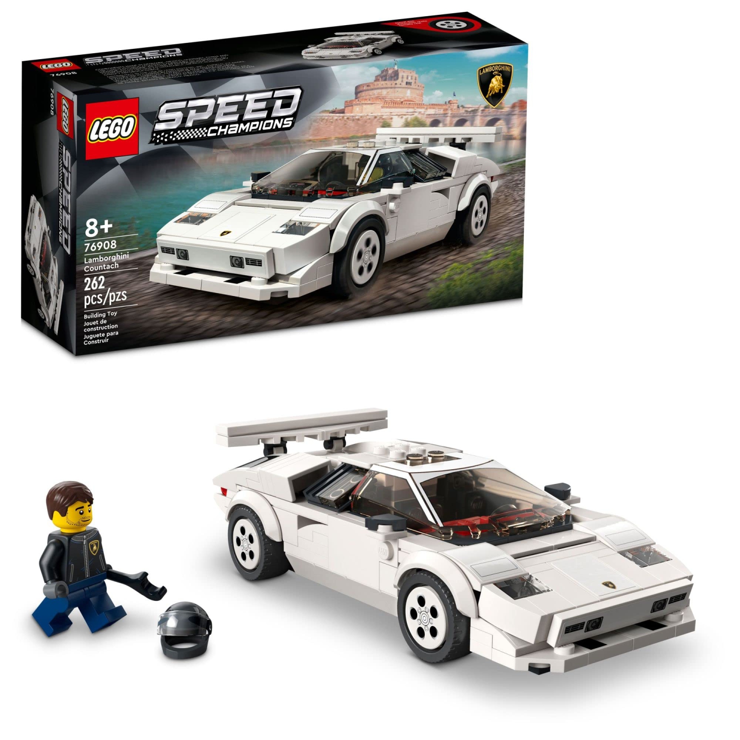 LEGO Speed Champions Lamborghini Countach 76908, Race Car Toy Model Replica, Collectible Building Set with Racing