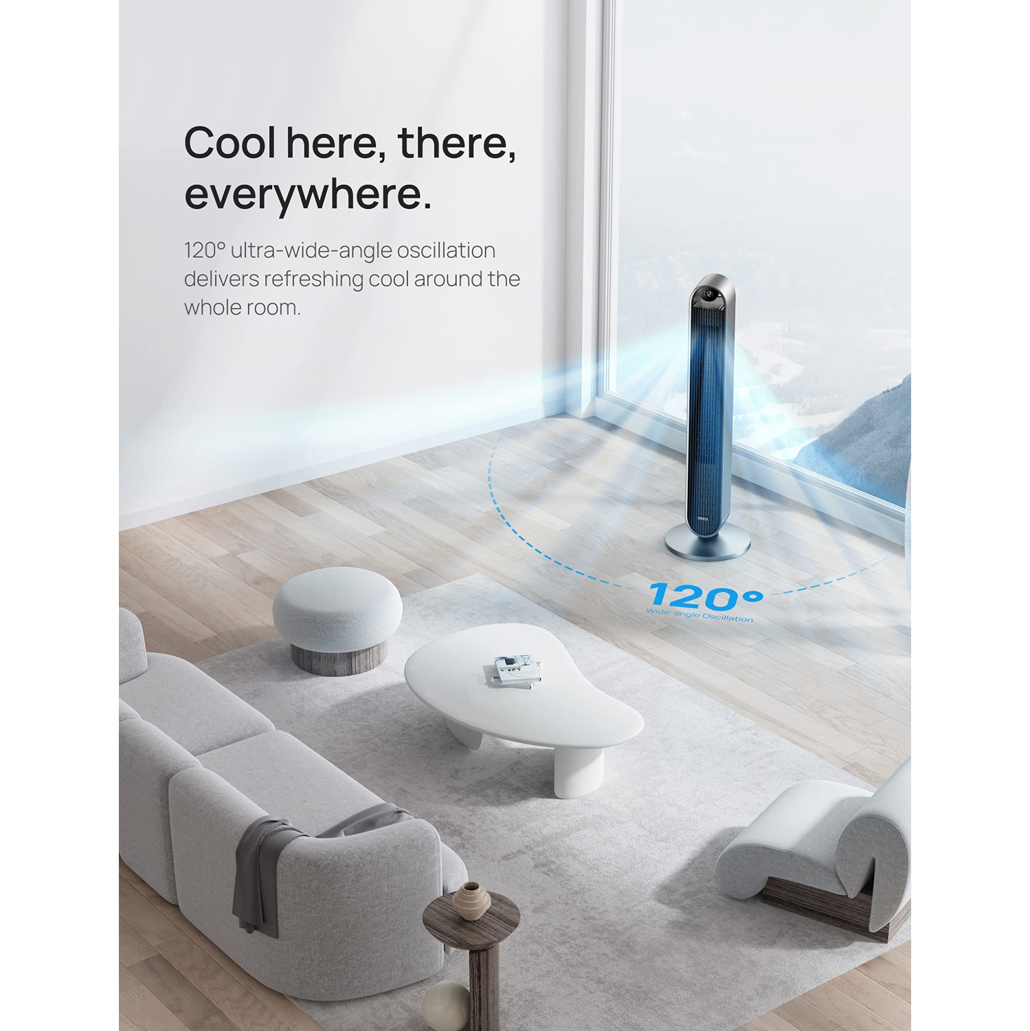 Ventilateur vertical oscillant à 120° Dero Pilot Max, ventilateur sans pales de 42 po pour chambre à coucher, moteur c.c. silencieux 25&nbsp;dB,