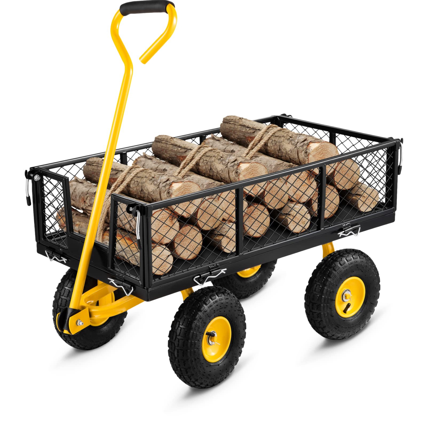 VEVOR Steel Garden Cart, Heavy Duty 500 lbs Capacity, with Removable Mesh Sides to Convert into Flatbed, Utility Metal..