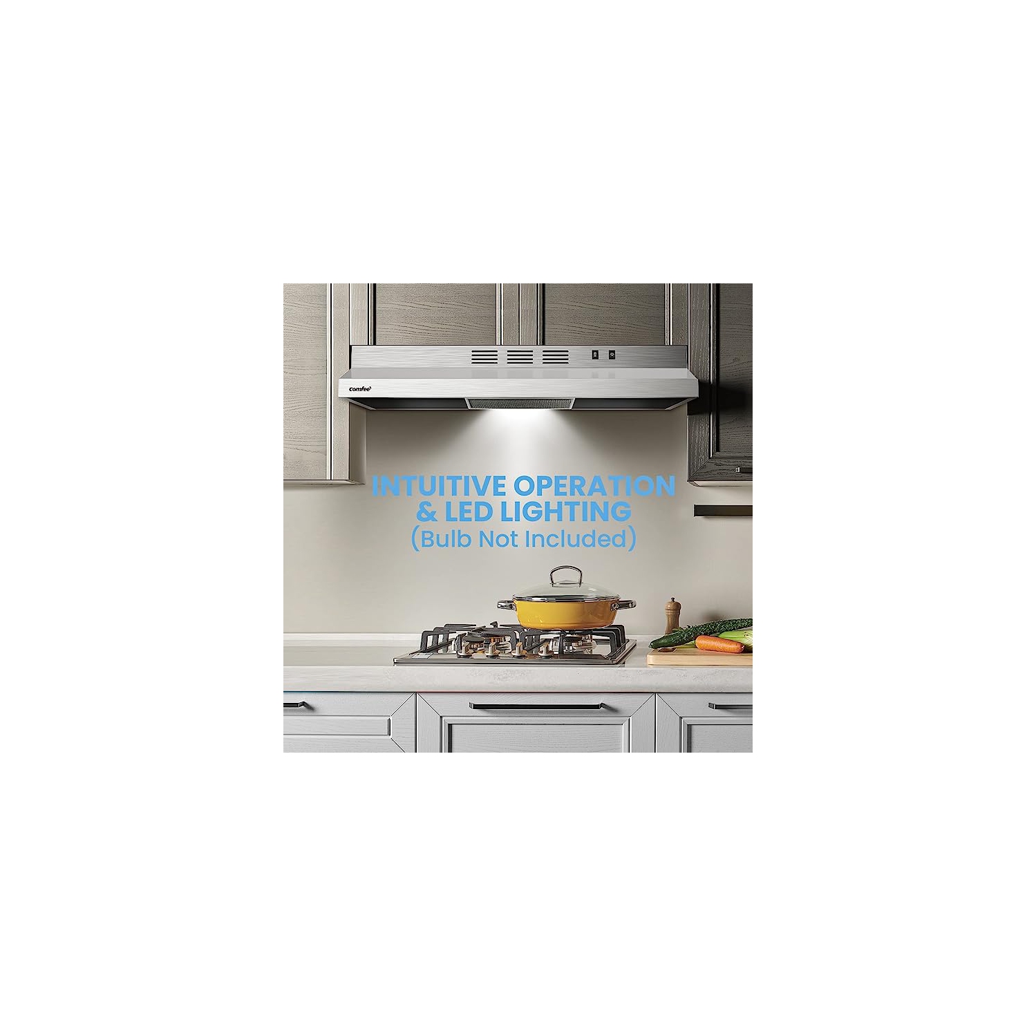 Comfee F13 30-Inch Range Hood, Ducted/Ductless Kitchen Vent Hood, 200 CFM, 2-Speed Exhaust Fan, Durable Stainless Steel with 2 Reusable Filters,