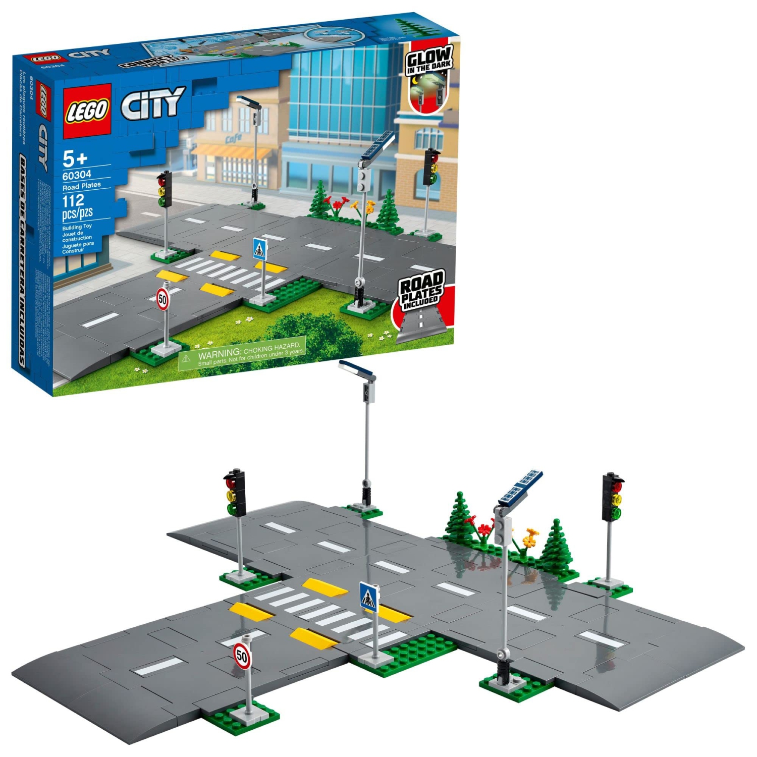 LEGO City Road Plates 60304 - Building Toy Set, Featuring Traffic Lights, Trees, Glow in The Dark Bricks, Ages 5+