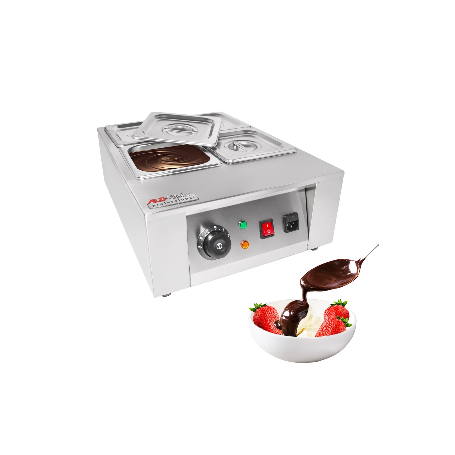 A-C2002-4 Chocolate Melting Machine | Home or Bakery Use | Stainless Steel | Manual Control | 4 Tanks | 110V