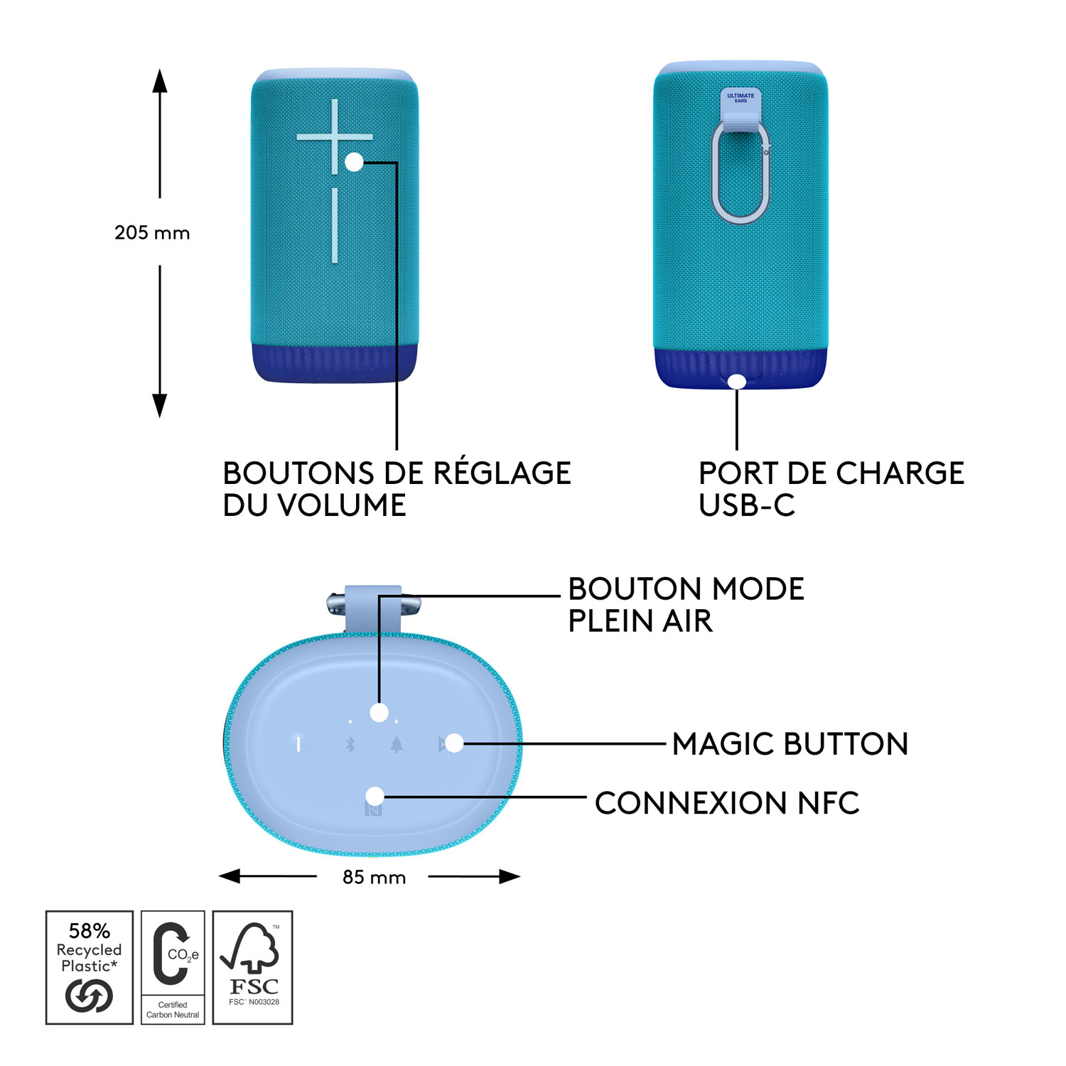 Haut-parleur sans fil Bluetooth étanche EVERBOOM d'Ultimate Ears - Bleu cobalt