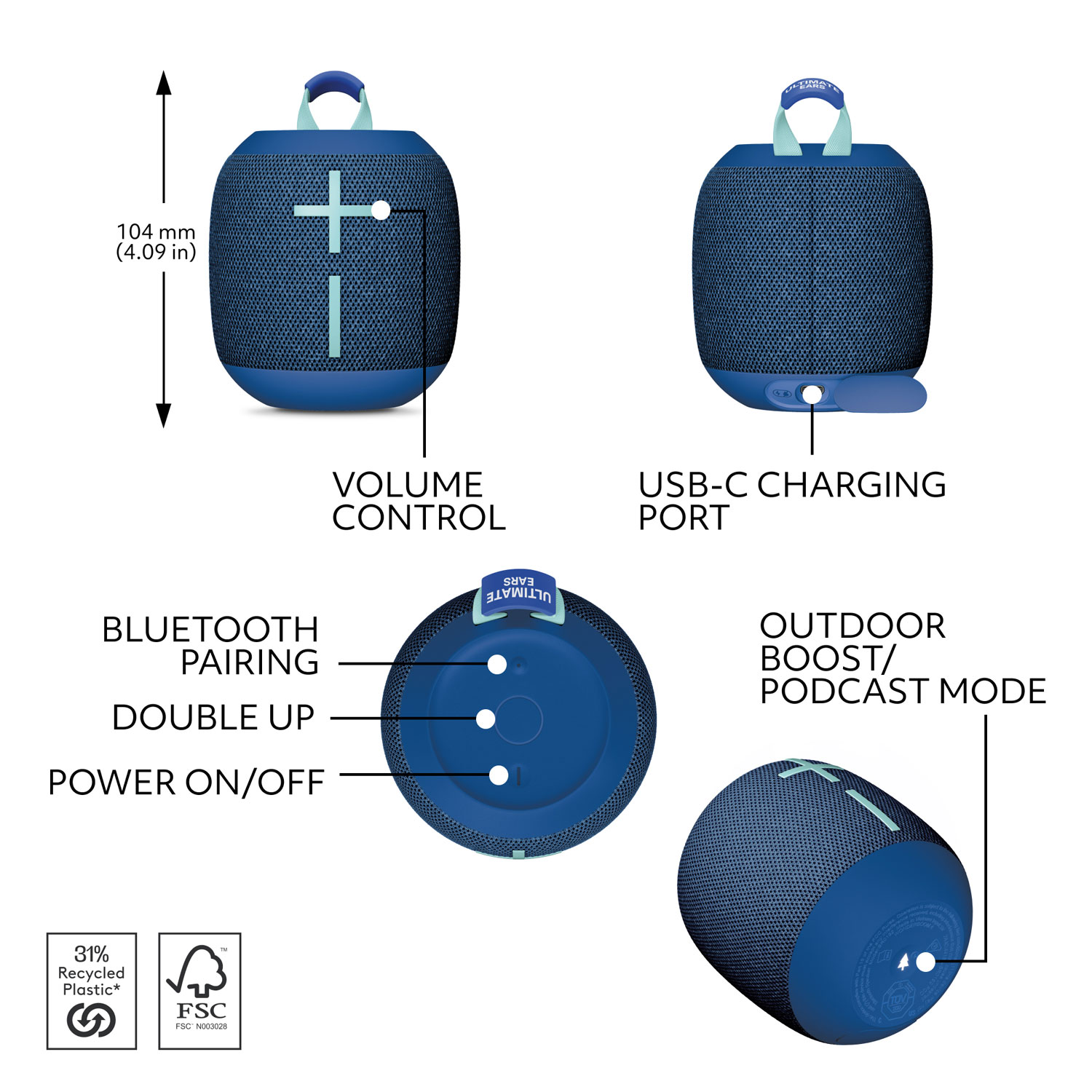 Ultimate Ears WONDERBOOM 4 Waterproof Bluetooth Wireless Speaker - Cobalt Blue