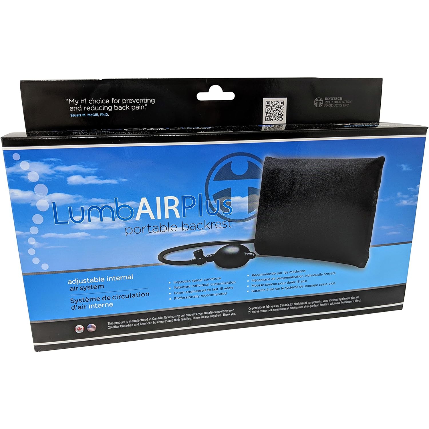 LumbAIR Plus Portable Backrest, Inflatable Lumbar Support Cushion with Adjustable Internal Air System, One Size Ergonomic for Office, Home, Car,