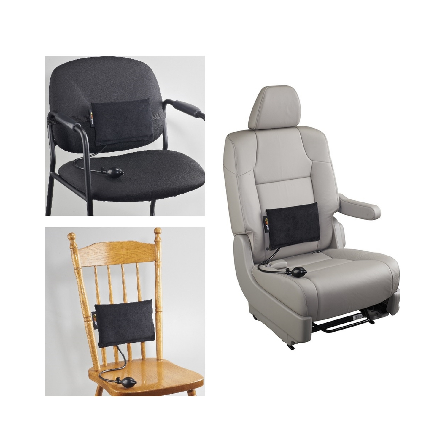 LumbAIR Plus Portable Backrest, Inflatable Lumbar Support Cushion with Adjustable Internal Air System, One Size Ergonomic for Office, Home, Car,