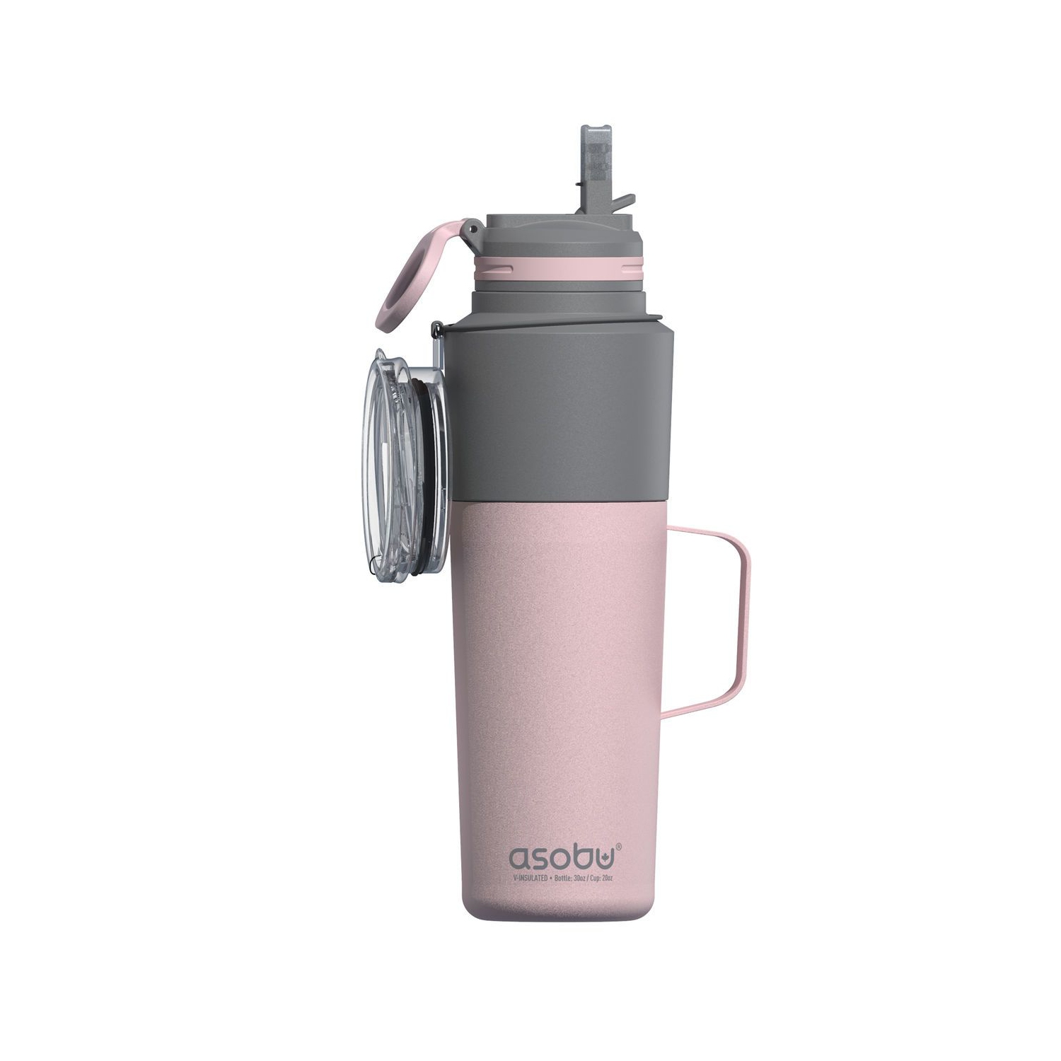 Asobu Insulated Water Bottle Flask with Straw Lid 30 Ounce and Insulated Stainless Steel Coffee 20 Ounce Mug Attached Twin Pack