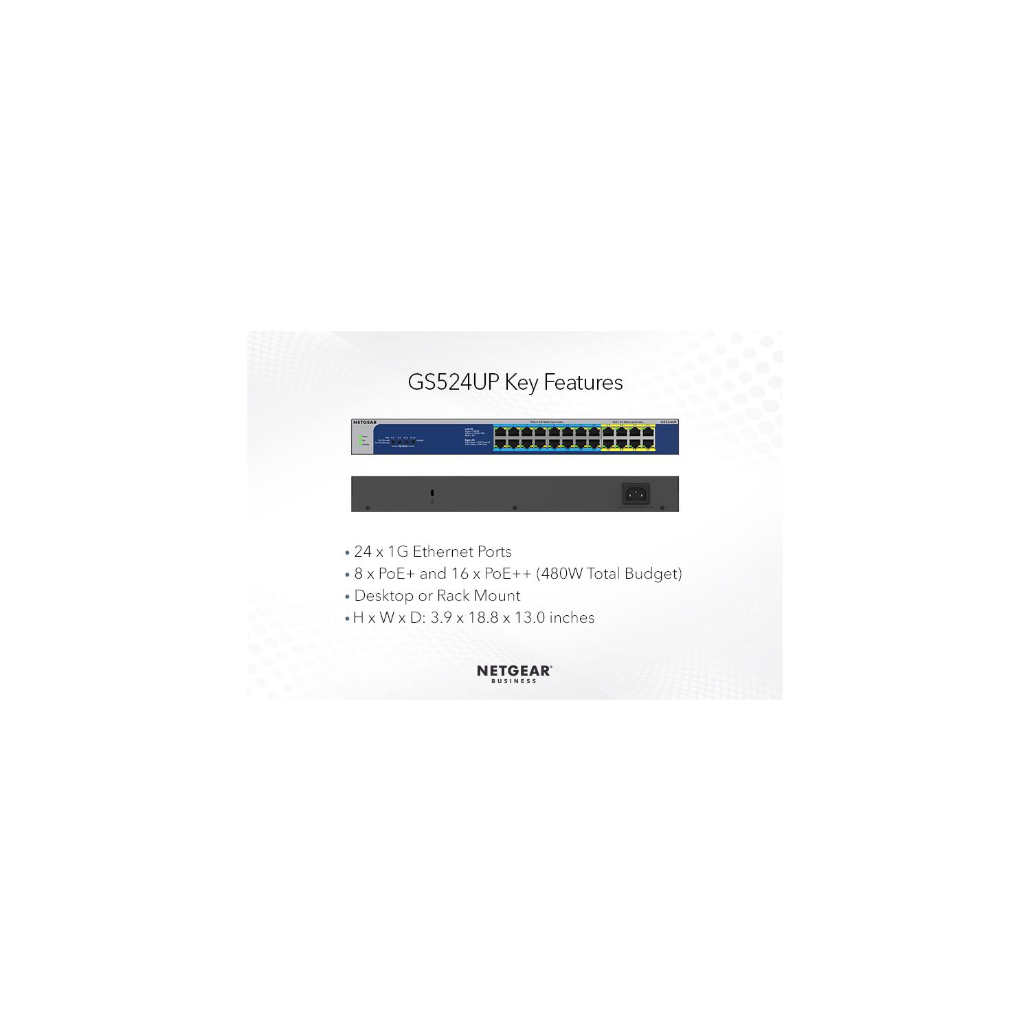 Commutateur réseau non géré Gigabit à GS524UP 24 ports compatible PoE++ de NETGEAR