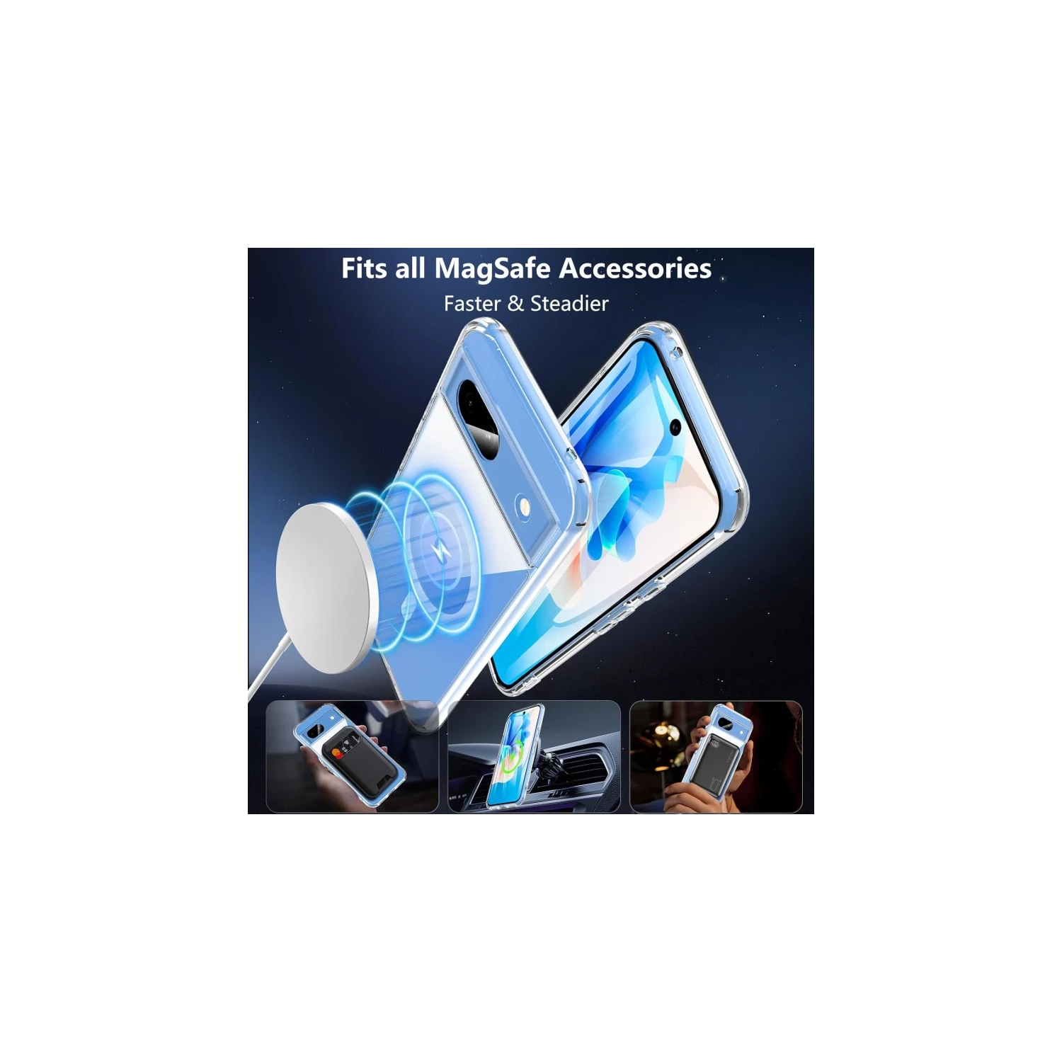 Étui pour Pixel 8a compatible avec MagSafe | antichoc, magnétique, transparent avec protecteur d'écran