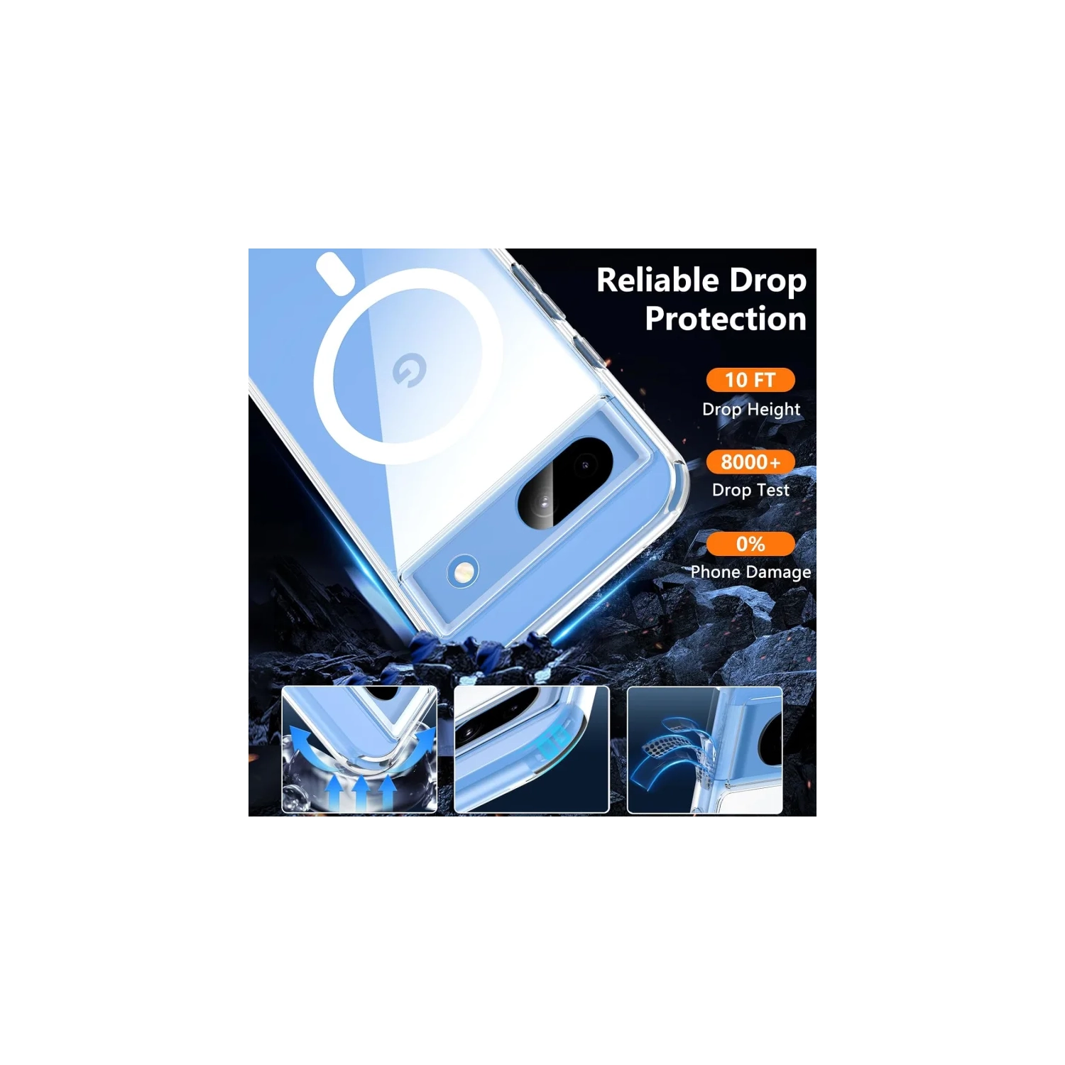 Étui pour Pixel 8a compatible avec MagSafe | antichoc, magnétique, transparent avec protecteur d'écran