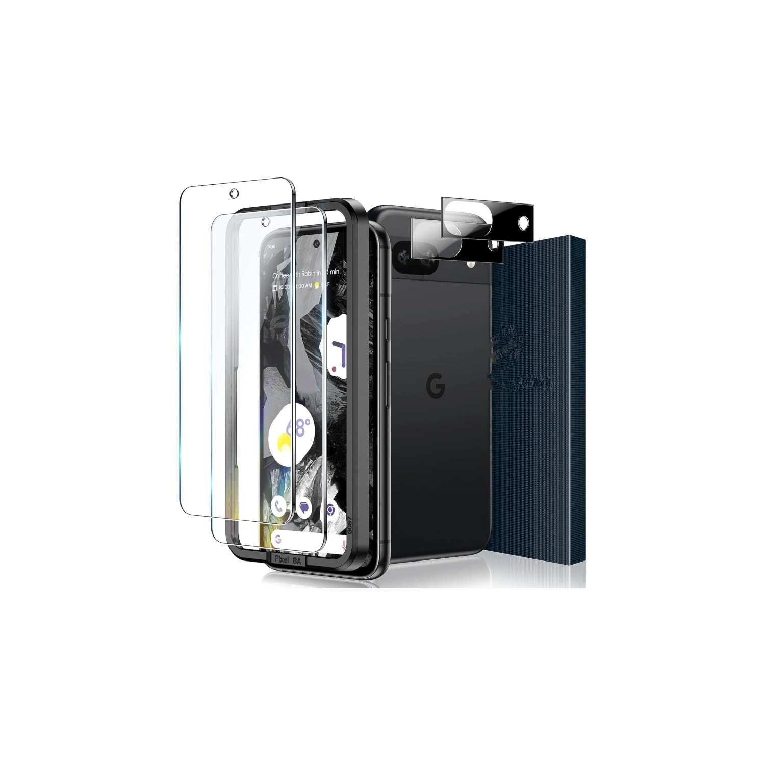 Protecteur d'écran en verre trempé et d'objectif d'appareil photo pour Pixel 8a de Google [paquet de 2 + 2] | dureté 9H, installation facile,