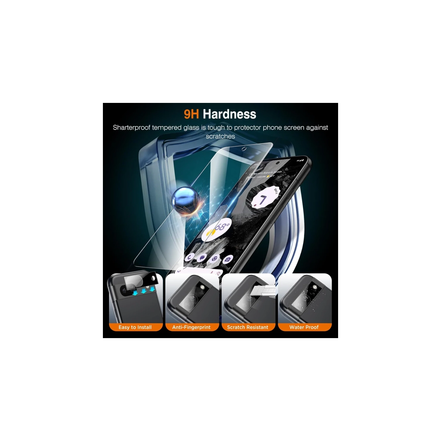 Protecteur d'écran en verre trempé et d'objectif d'appareil photo pour Pixel 8a de Google [paquet de 2 + 2] | dureté 9H, installation facile,