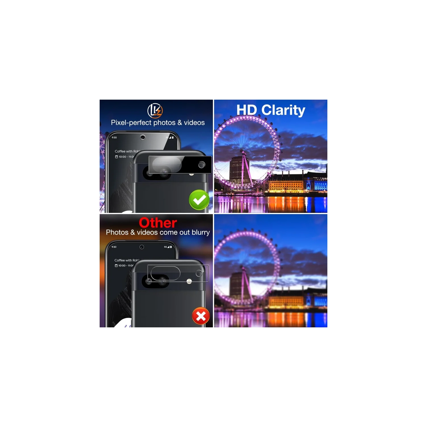 Protecteur d'écran en verre trempé et d'objectif d'appareil photo pour Pixel 8a de Google [paquet de 2 + 2] | dureté 9H, installation facile,