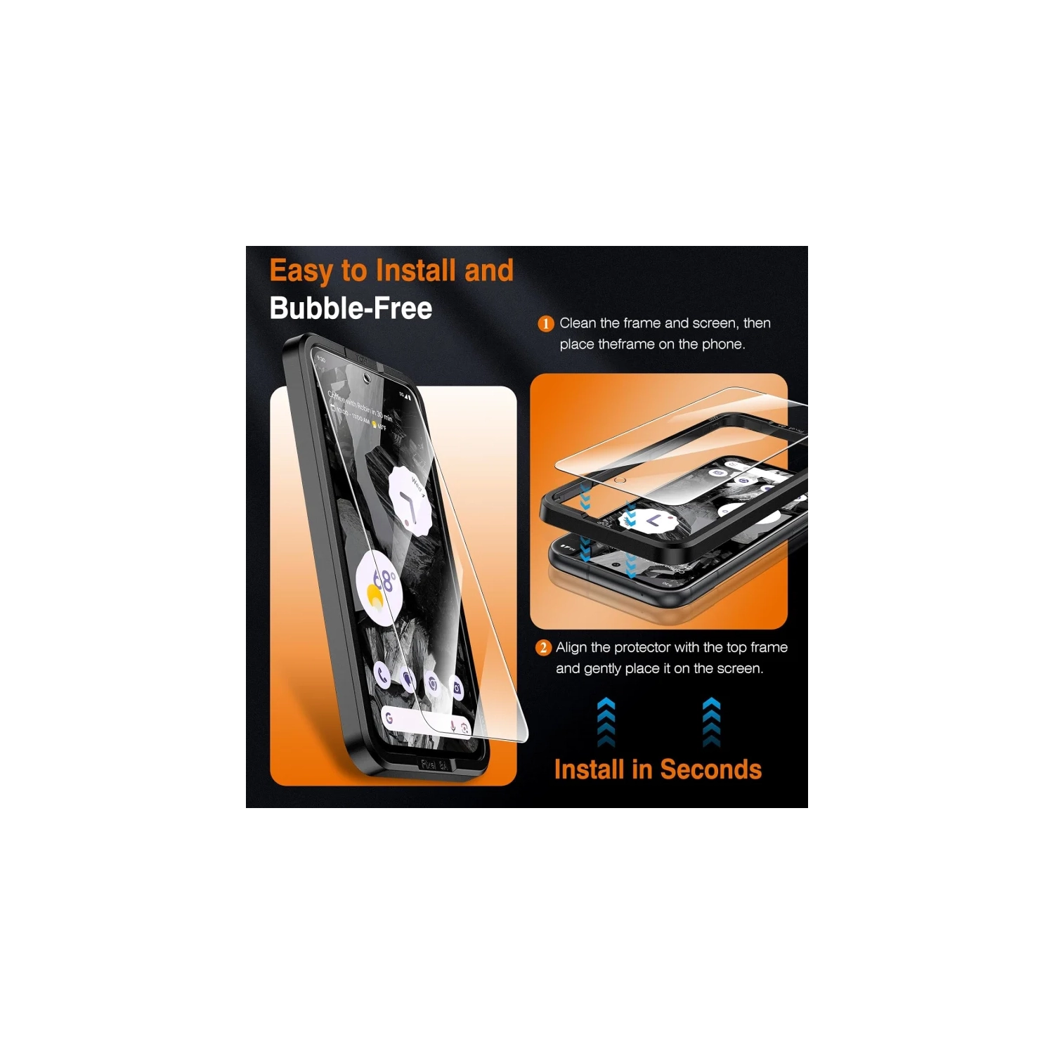 Protecteur d'écran en verre trempé et d'objectif d'appareil photo pour Pixel 8a de Google [paquet de 2 + 2] | dureté 9H, installation facile,