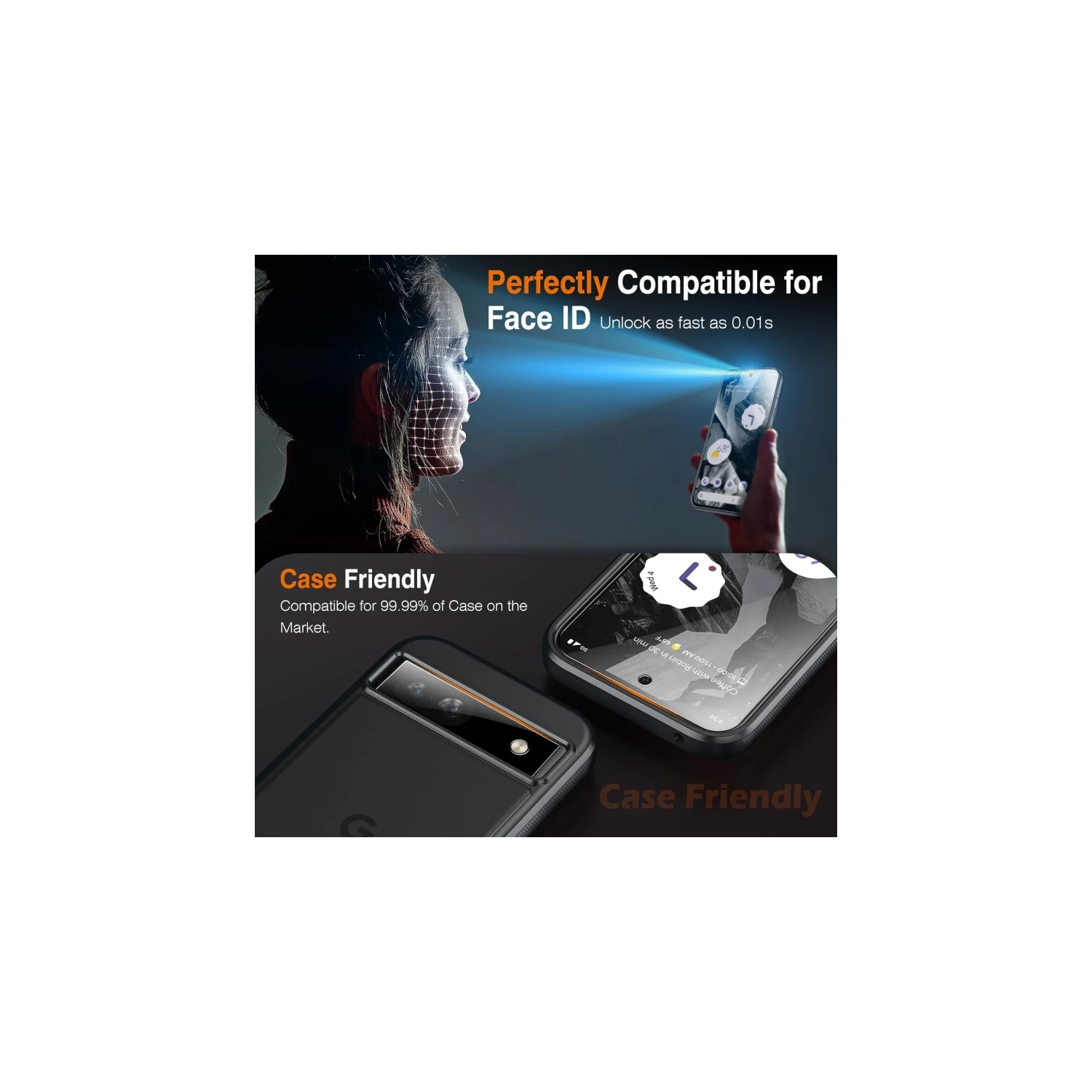 Protecteur d'écran en verre trempé et d'objectif d'appareil photo pour Pixel 8a de Google [paquet de 2 + 2] | dureté 9H, installation facile,