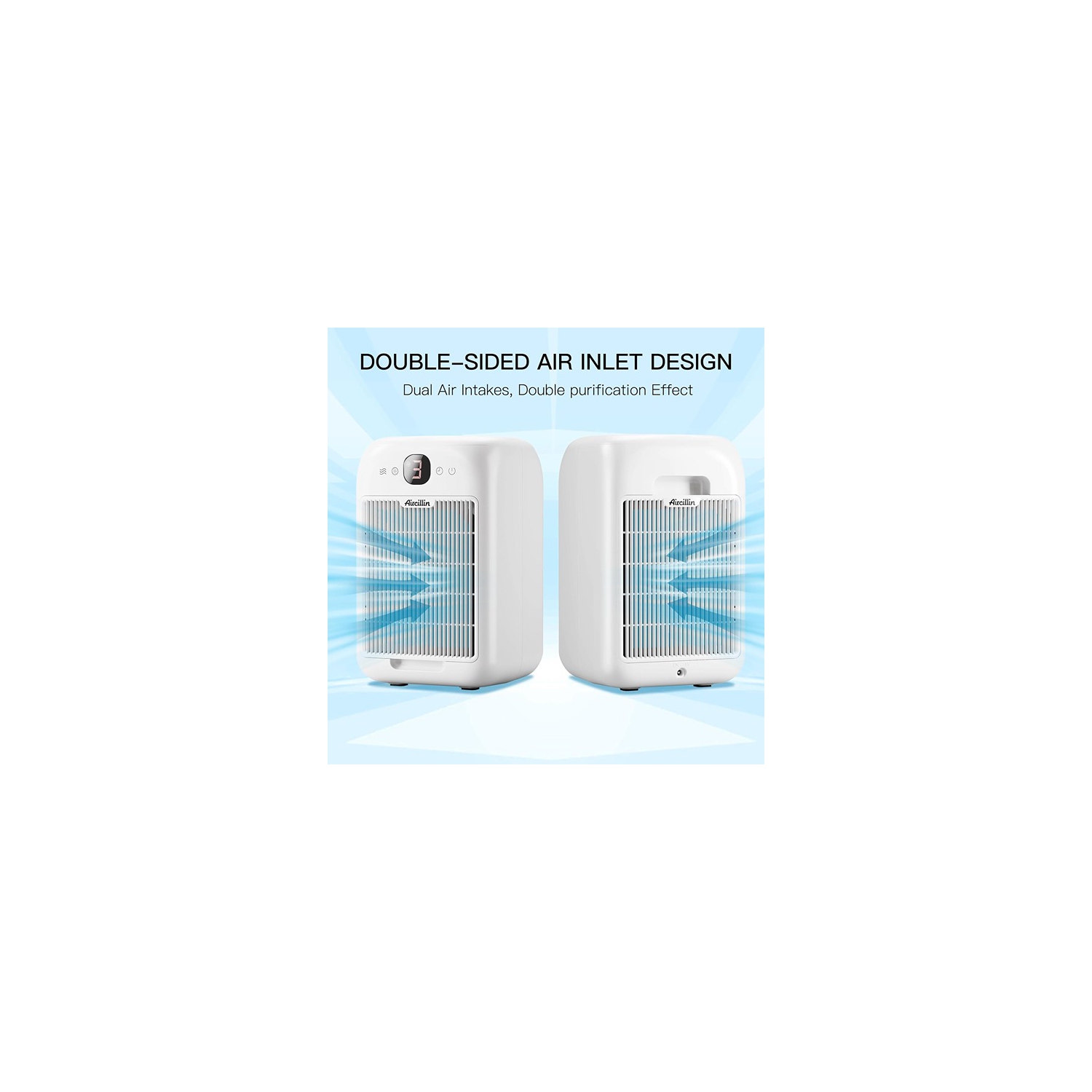 Aircillin 15,24 x 15,24 x purificateurs d'air 38,1&nbsp;cm pour les chambres jusqu'à 690 pieds carrés en utilisant le filtre True HEPA H13 blanc