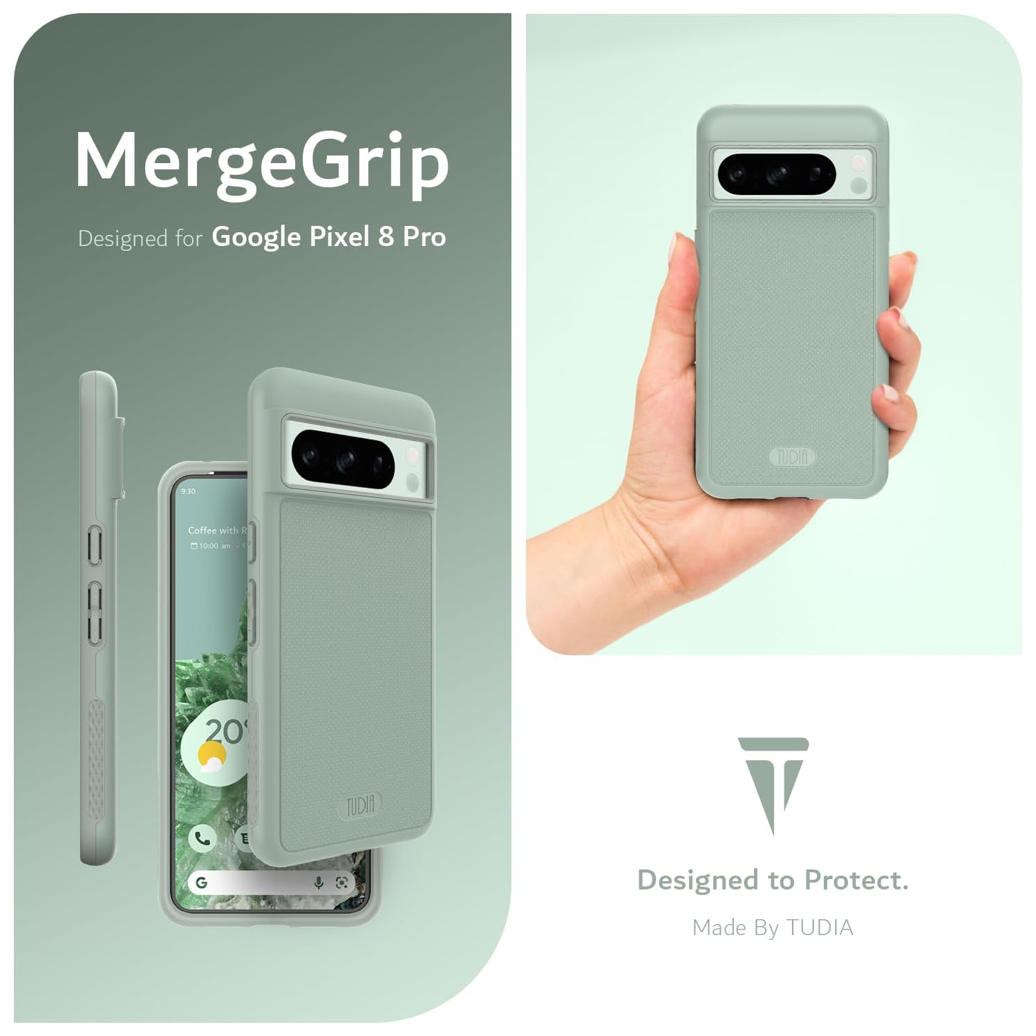 Étui MergeGrip de TUDIA pour Pixel 8 Pro de Google de qualité militaire - Lys verts