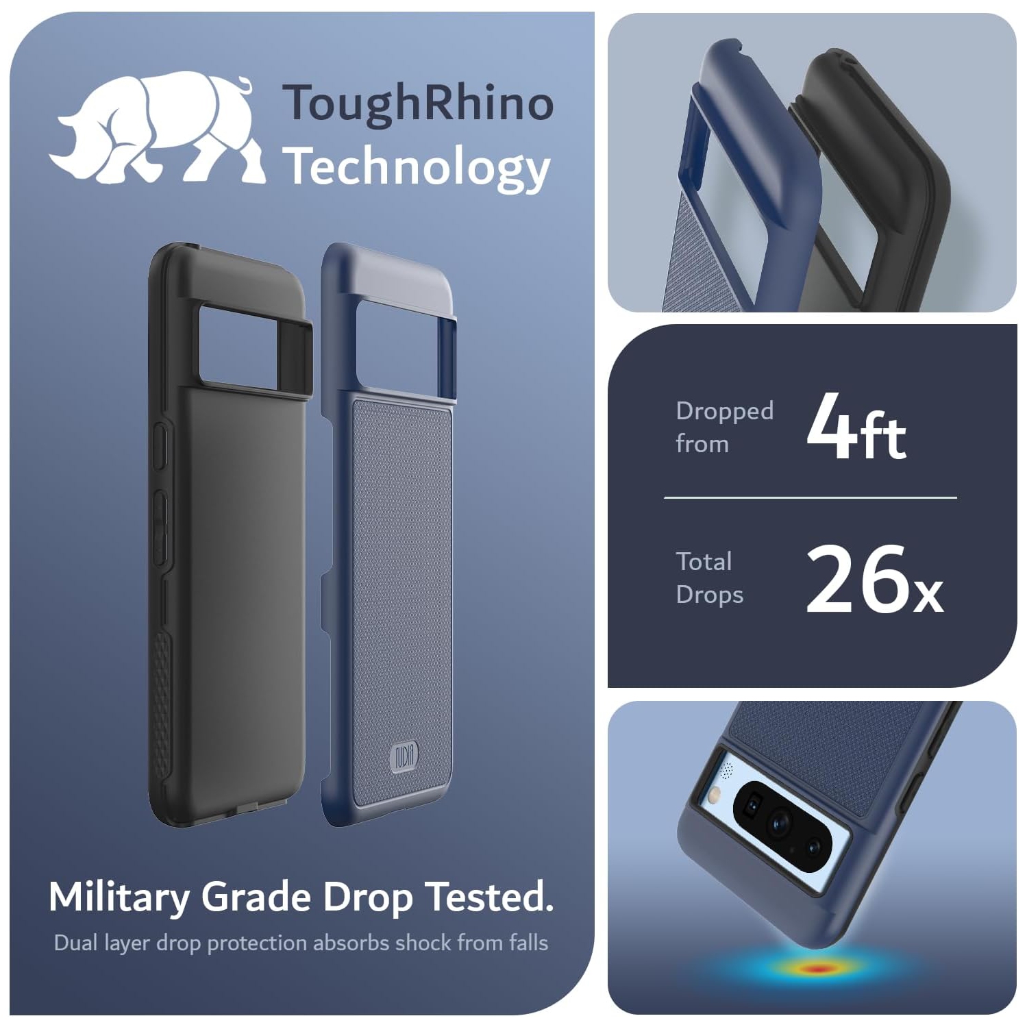 Étui MergeGrip de TUDIA pour Pixel 8 Pro de Google de qualité militaire - Indigo